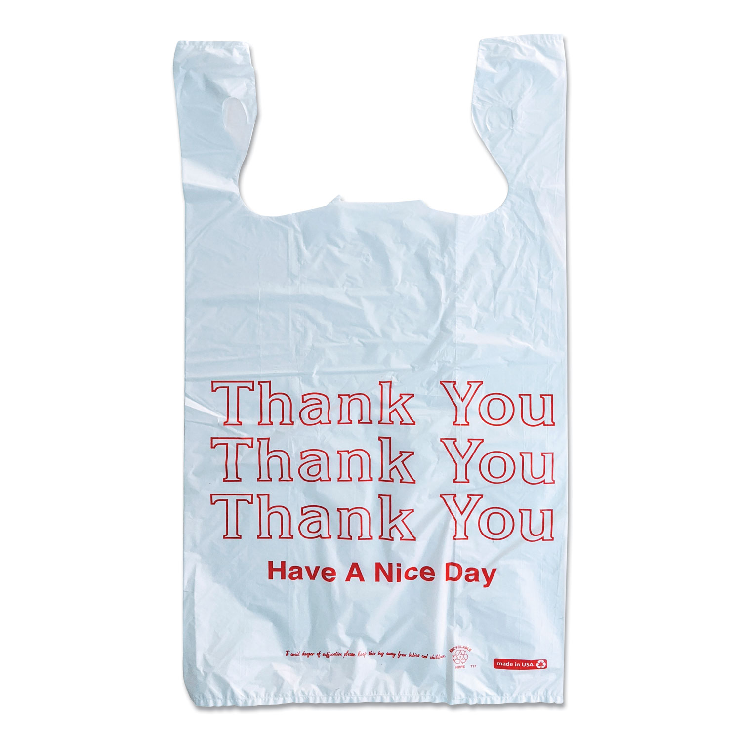 Monarch® Plastic Thank You - Have a Nice Day Shopping Bags, 11.5 x 6.5 x 22, White, 250/Box