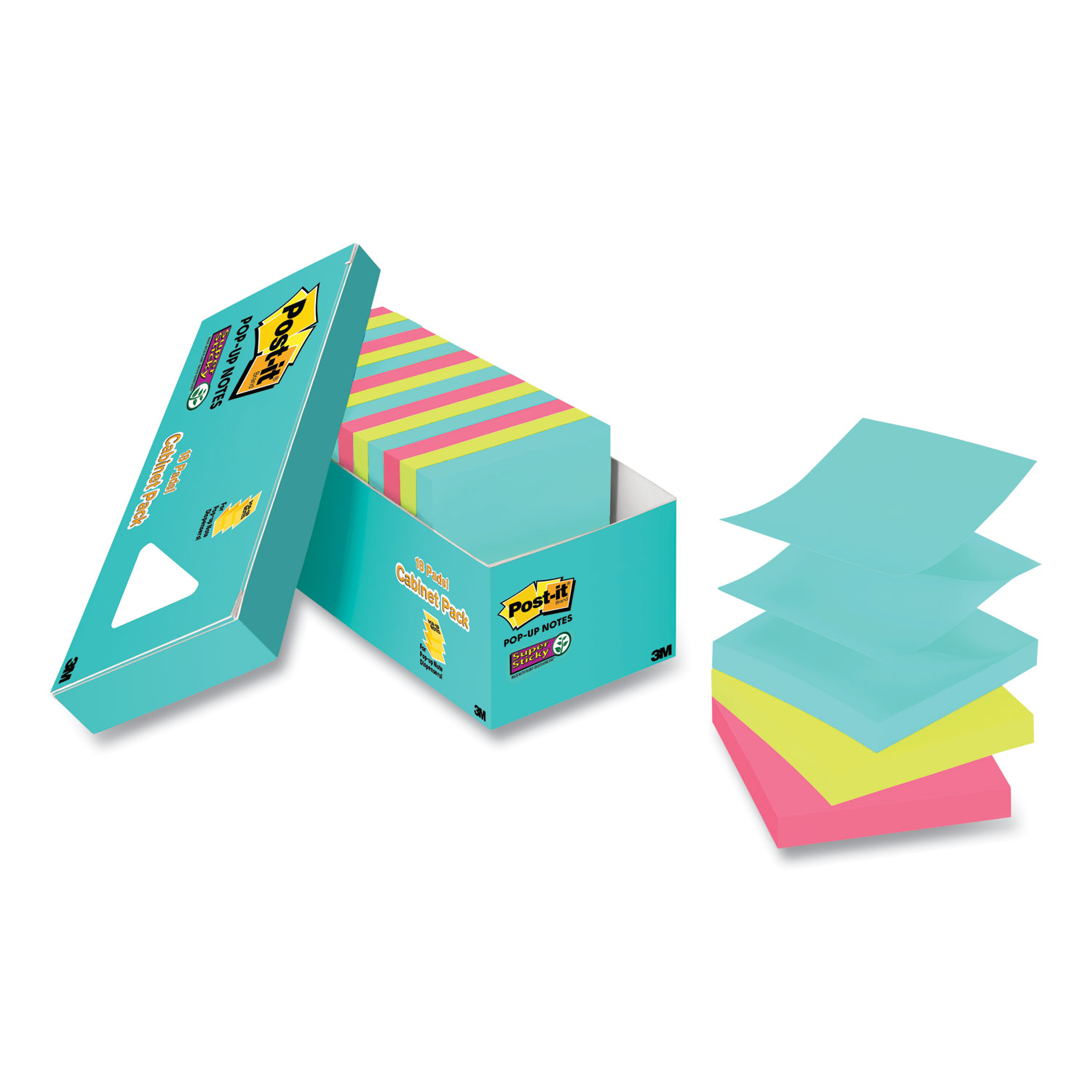 Post-it® Pop-up Notes Super Sticky Pop-up 3 x 3 Note Refill, Miami, 100 Notes/Pad, 18 Pads/Pack