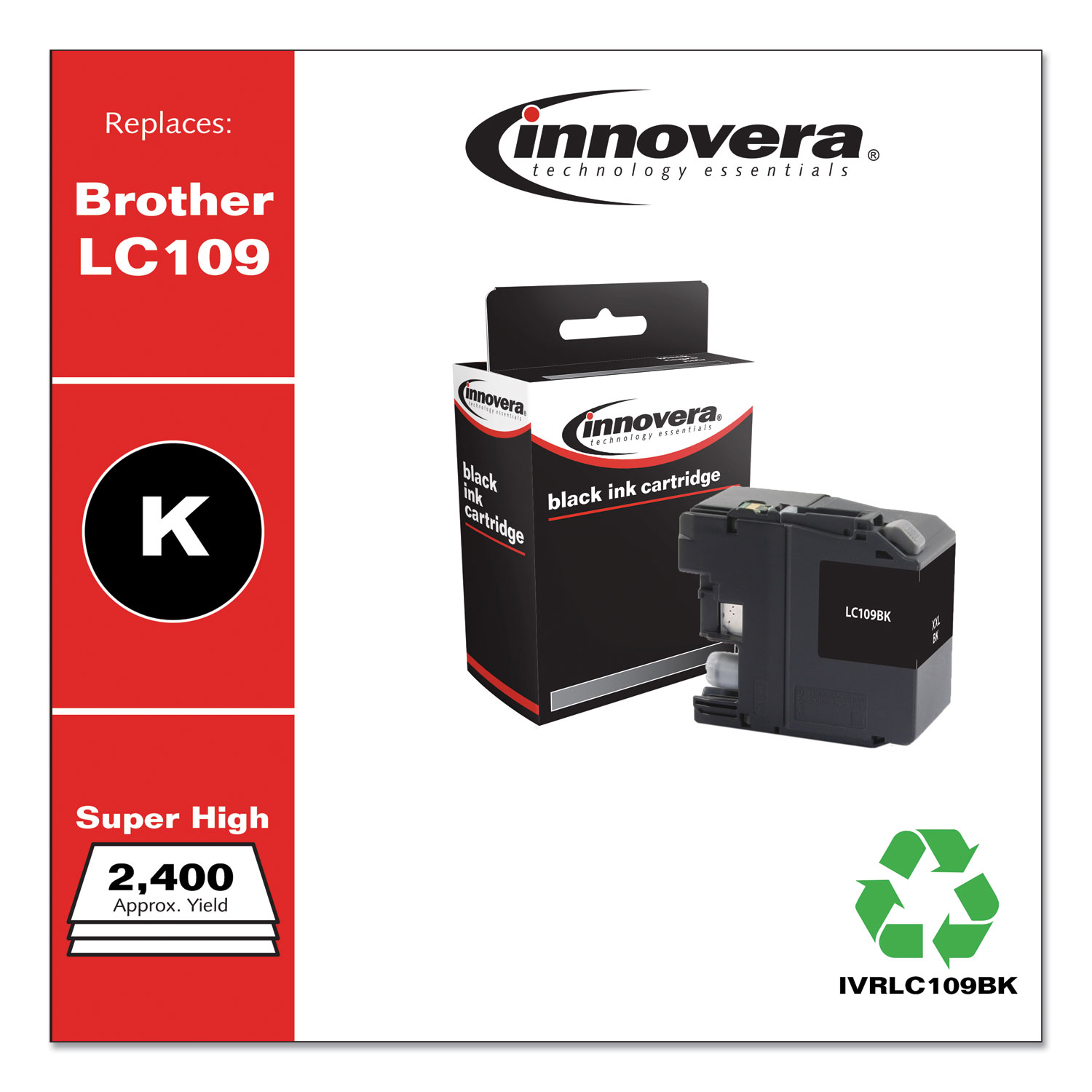  Innovera IVRLC109BK Remanufactured Black Super High-Yield, Replacement for Brother LC109BK, 2,400 Page-Yield (IVRLC109BK) 