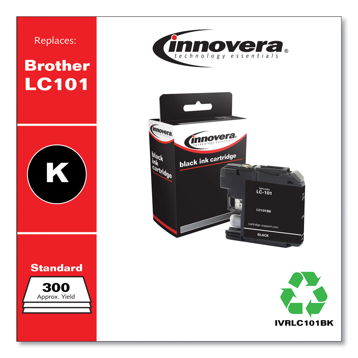  Innovera IVRLC101BK Compatible Black Ink, Replacement for Brother LC101BK, 300 Page-Yield (IVRLC101BK) 