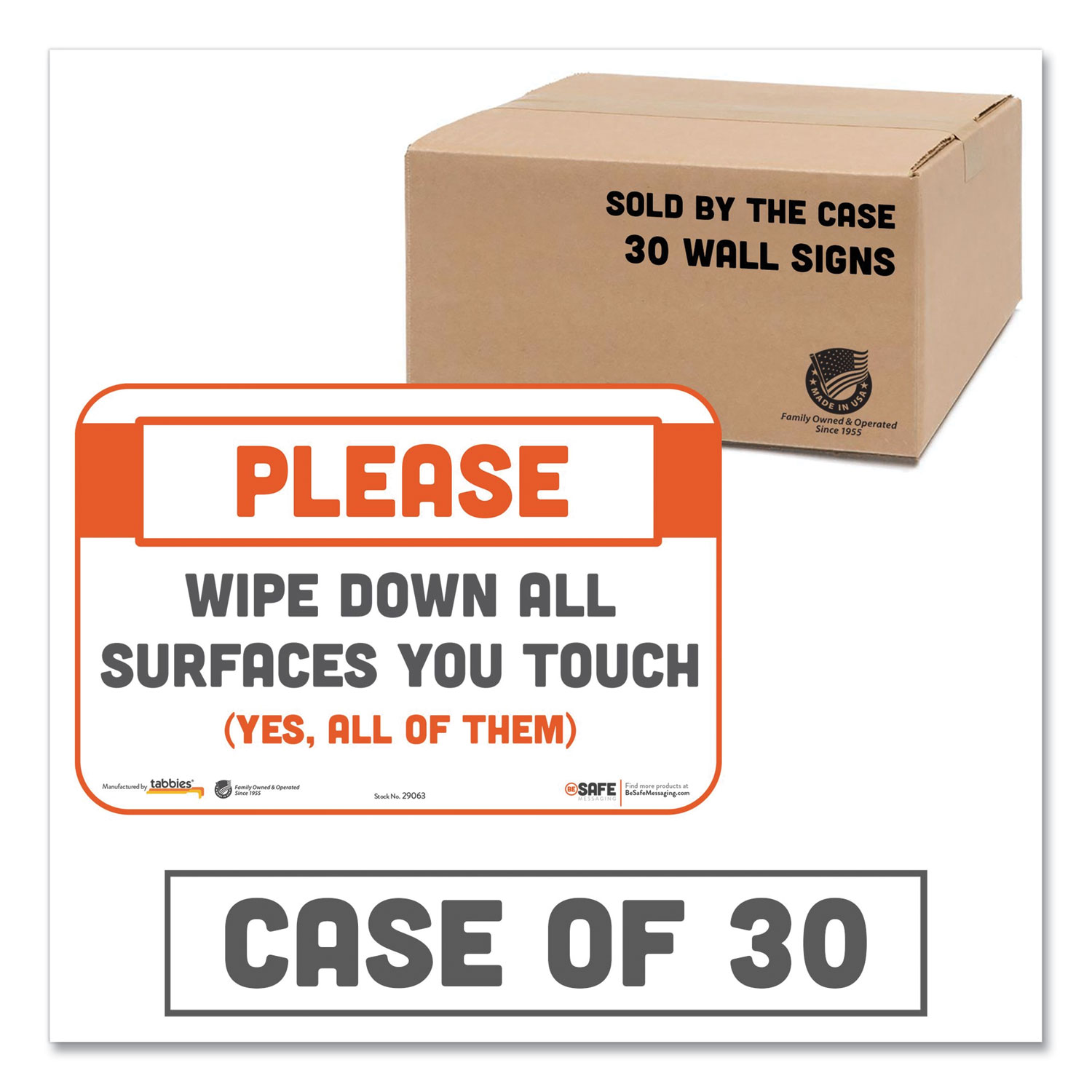  Tabbies 29163 BeSafe Messaging Repositionable Wall/Door Signs, 9 x 6, Please Wipe Down All Surfaces You Touch, White, 30/Carton (TAB29163) 