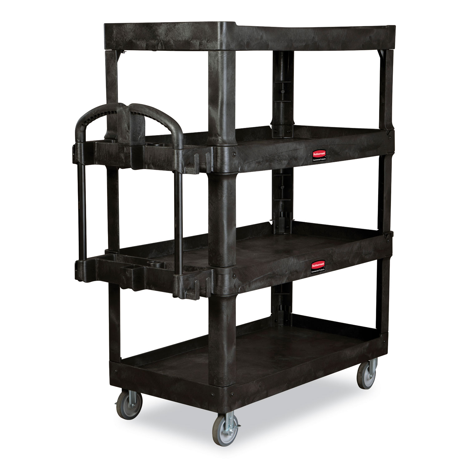  Rubbermaid Commercial 2128657 4-Shelf Heavy-Duty Ergo Utility Cart, 700 lb Capacity, 24.35 x 54.1 x 62.4, Black (RCP2128657) 
