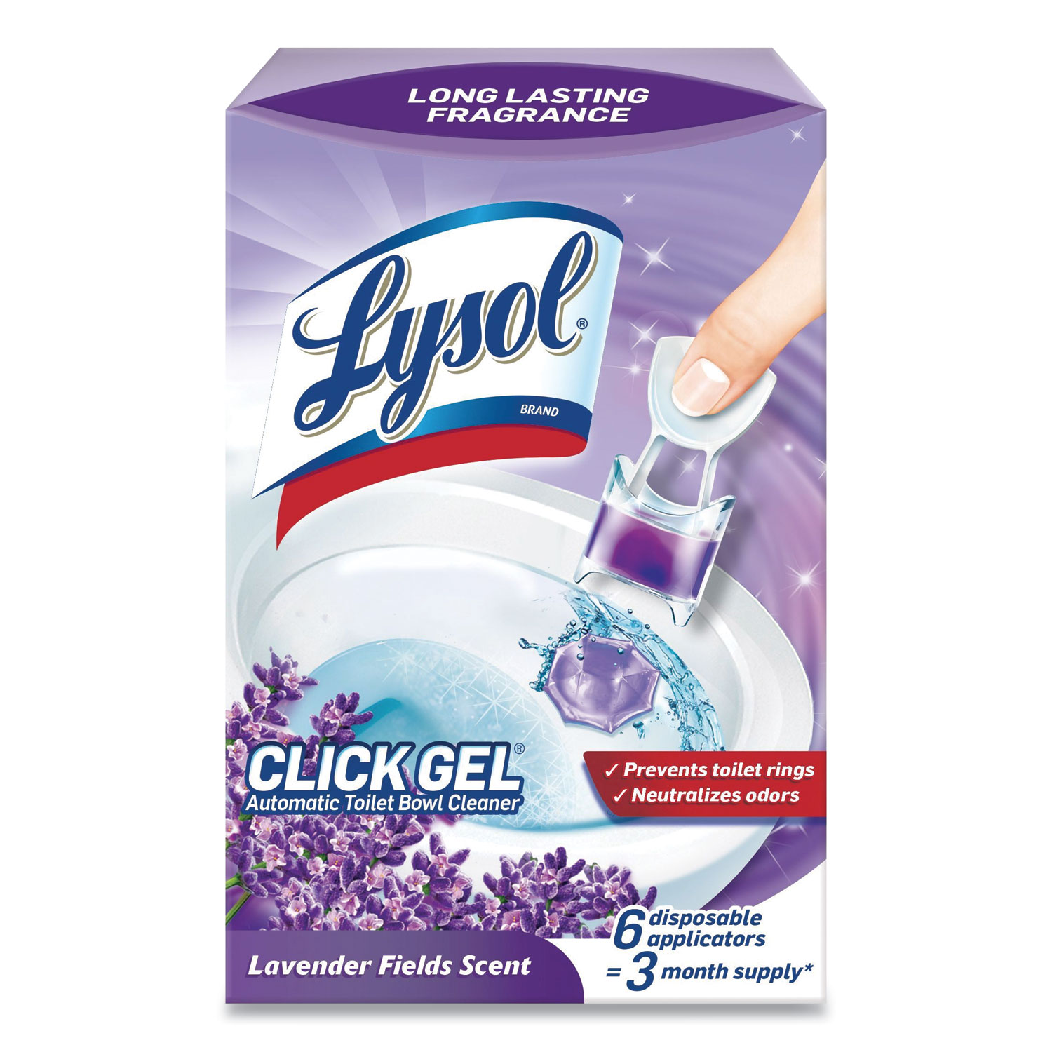 LYSOL® Brand Click Gel Automatic Toilet Bowl Cleaner, Lavender Fields, 6/Box, 4 Boxes/Carton