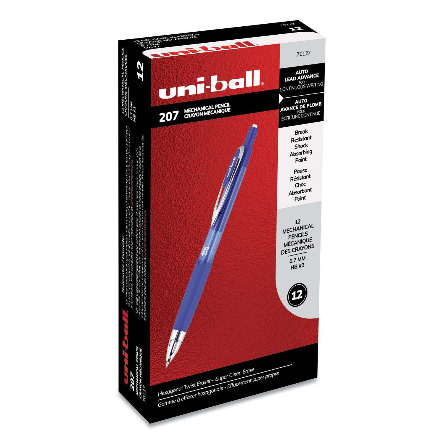  uni-ball 70127 207 Mechanical Pencil, 0.7 mm, HB (#2), Black Lead, Blue Barrel, Dozen (UBC70127) 