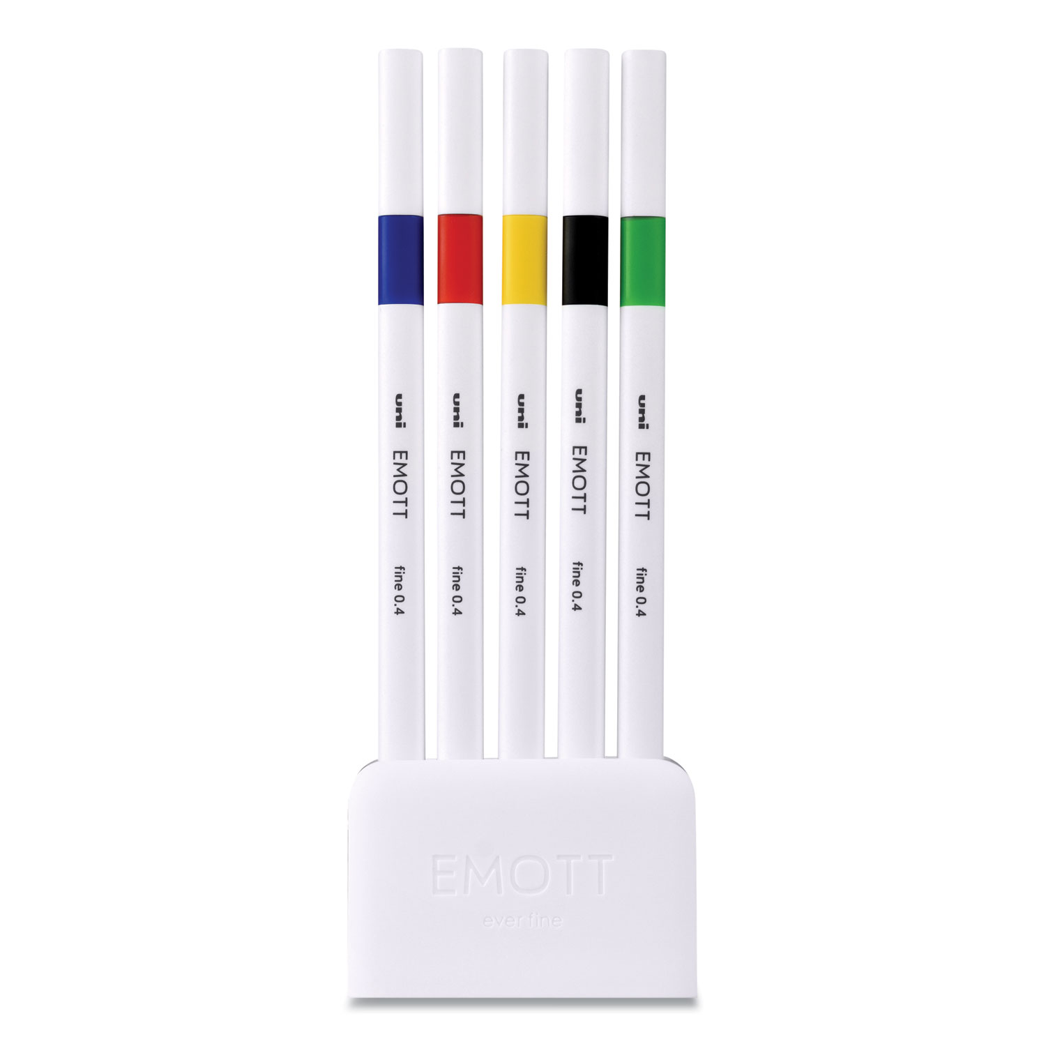 uni-ball® EMOTT Porous Point Pens, Fine 0.4 mm, Assorted Ink, White Barrel, 5/Pack
