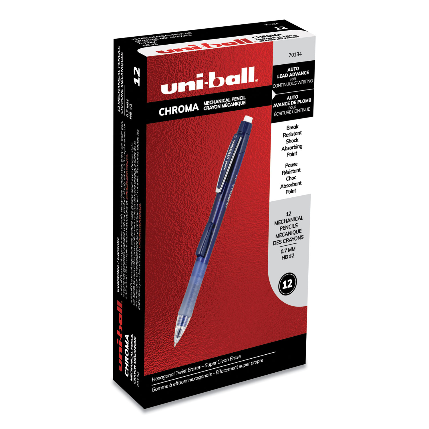  uni-ball 70134 Chroma Mechanical Pencil, 0.7 mm, HB (#2), Black Lead, Cobalt Barrel, Dozen (UBC70134) 