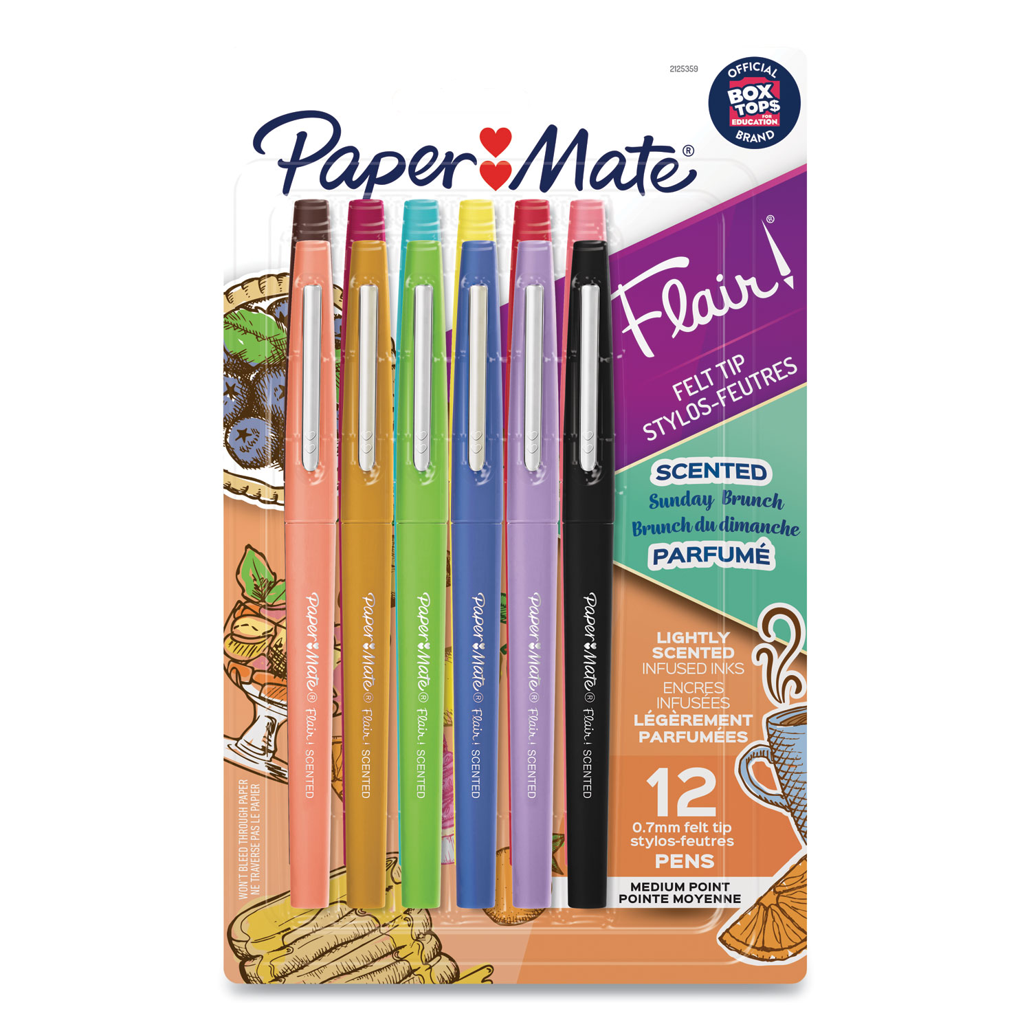  Paper Mate 2125359 Flair Scented Felt Tip Marker Pen, Medium 0.7 mm, Assorted Colors Ink/Barrel, 12/Pack (PAP2125359) 