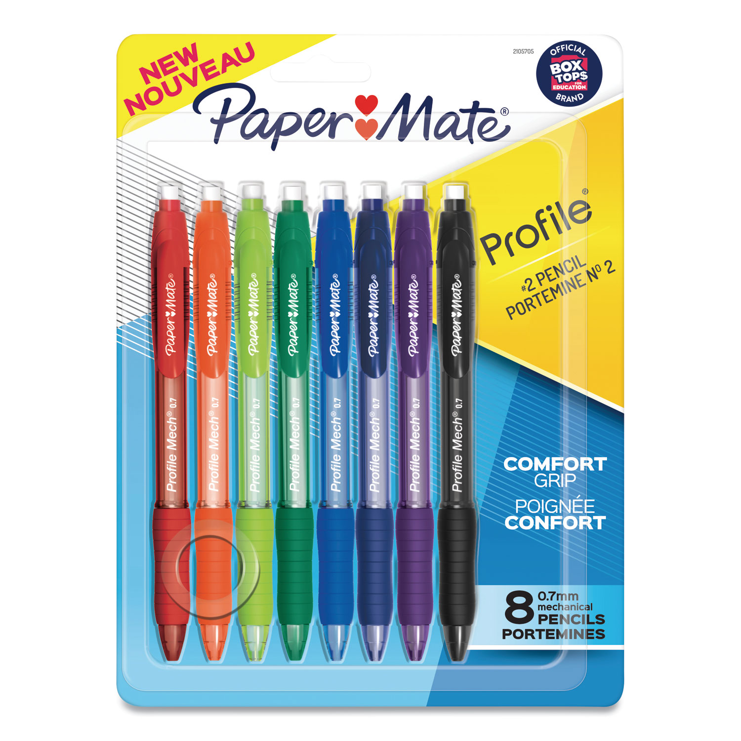  Paper Mate 2105705 Profile Mechanical Pencils, 0.7 mm, HB (#2), Black Lead, Assorted Barrel Colors, 6/Pack (PAP2105705) 