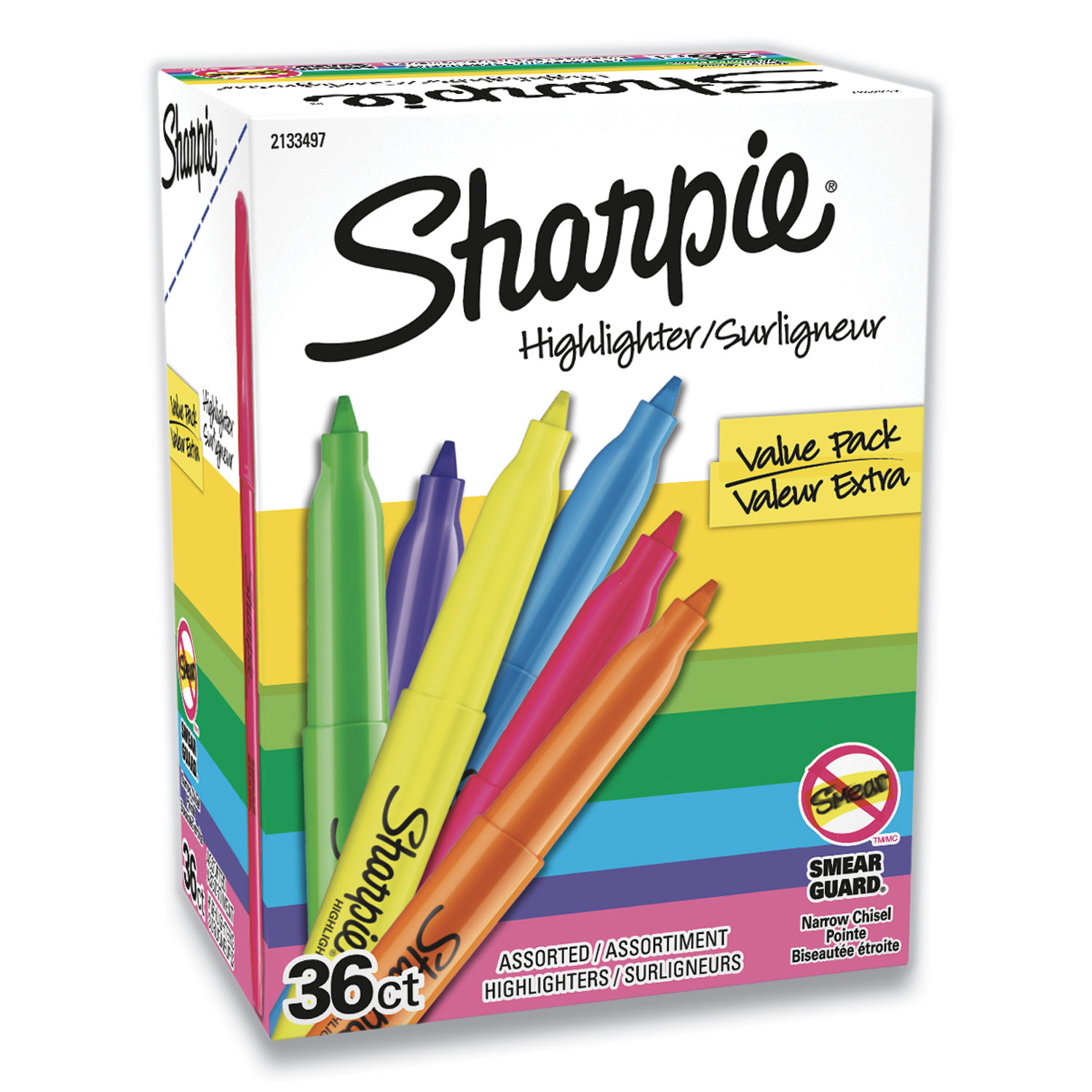 Sharpie® Pocket Style Highlighters, Chisel Tip, Assorted Colors, 36/Pack