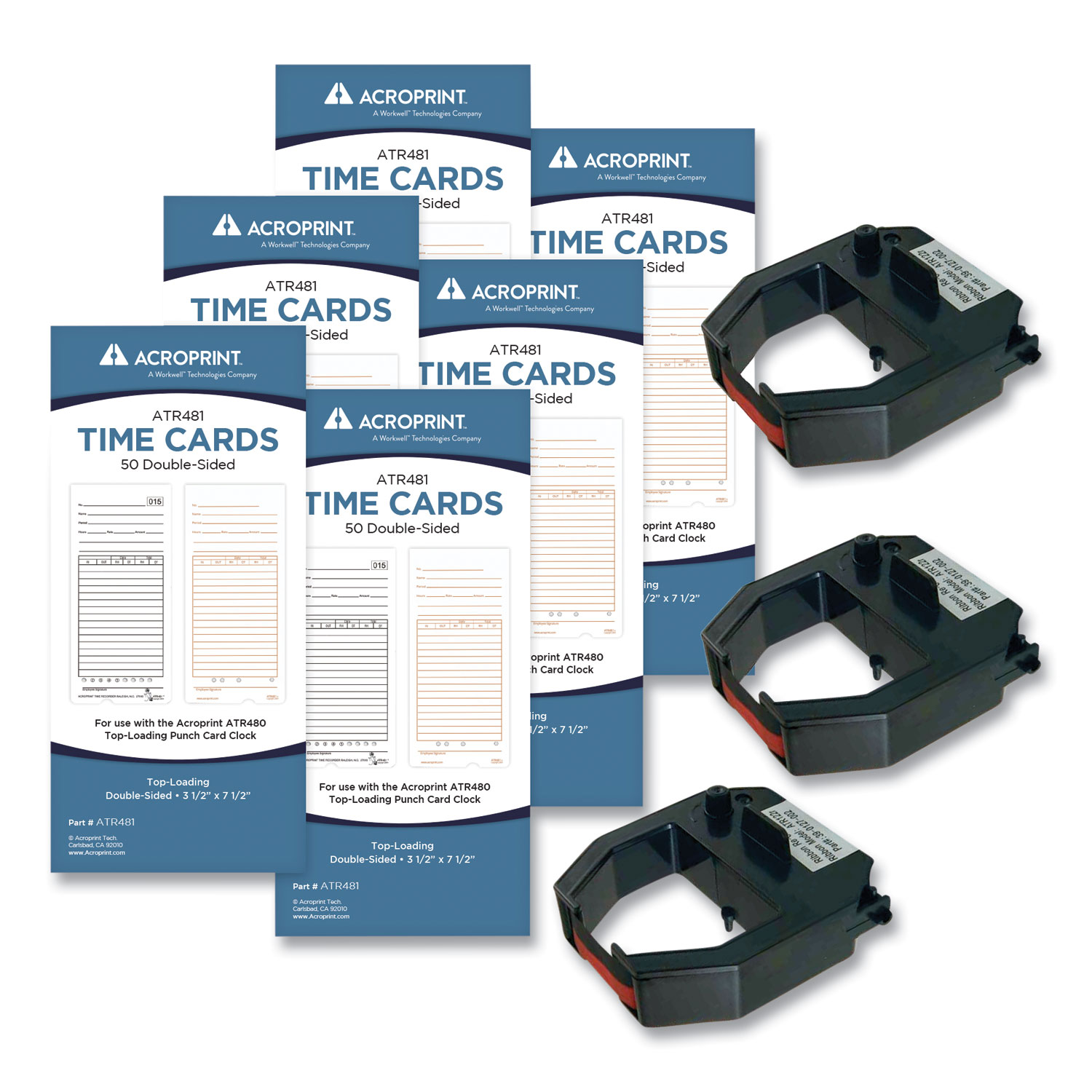  Acroprint 010296002 TXP300 Accessory Bundle, 3.5 x 7.5, Bi-Weekly/Weekly, Two-Sided, 300 Cards and 3 Ribbons/Kit (ACPTXP300) 