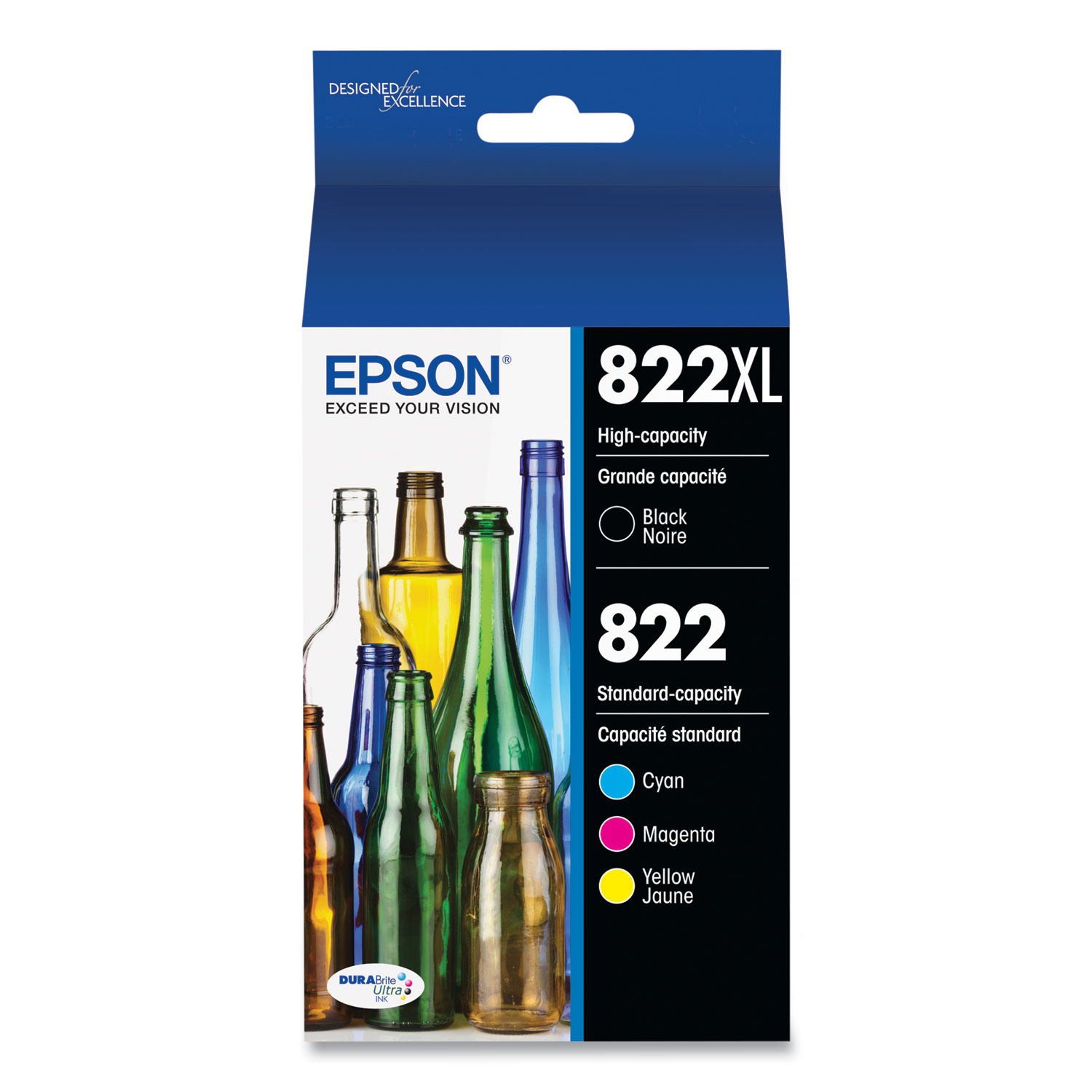 Epson T822XLBCS T822XLBCS (T822XL) DURABrite Ultra High-Yield Ink, 1,100 Page-Yield, Black/Cyan/Magenta/Yellow (EPST822XLBCS) 