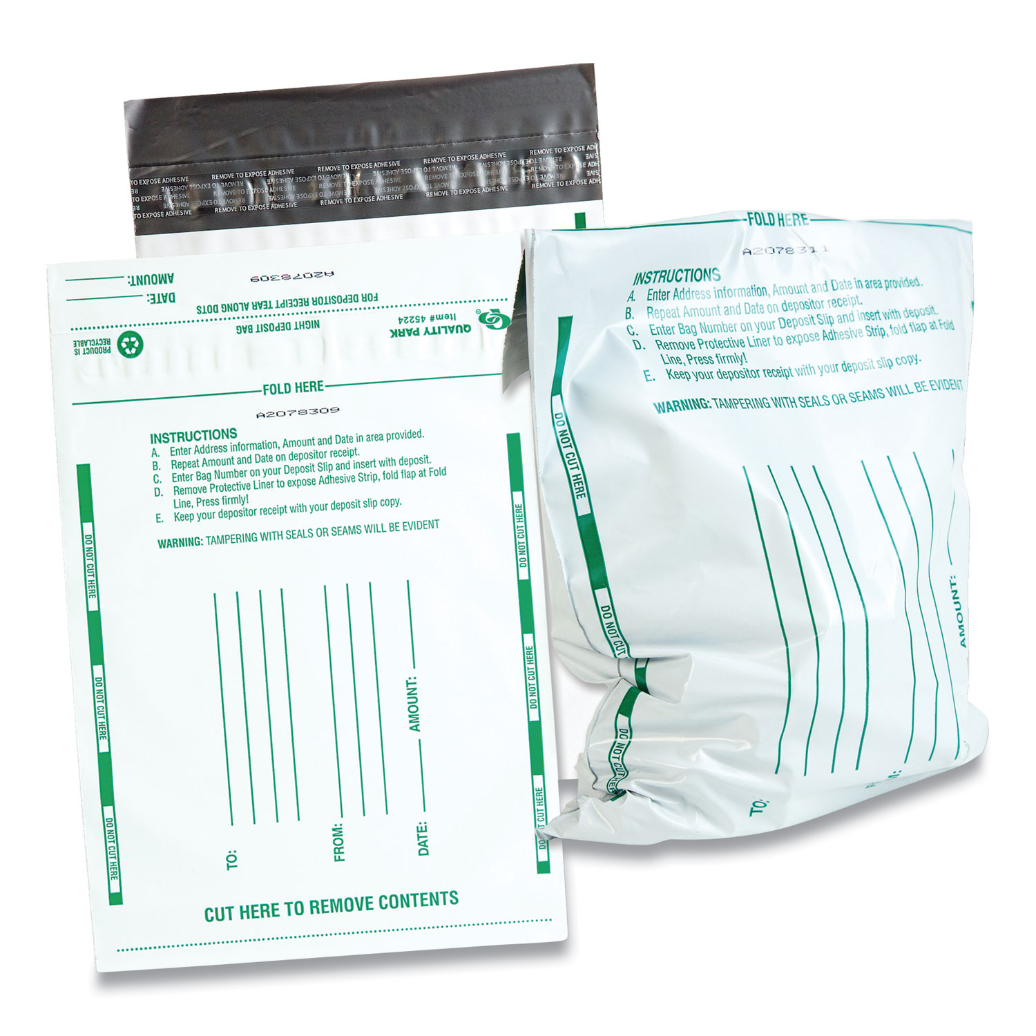Poly Night Deposit Bags with Tear-Off Receipt, 10 x 13, White, 100/Pack Poly Night Deposit Bags with Tear-Off Receipt, 10 x 13, White, 100/Pack
