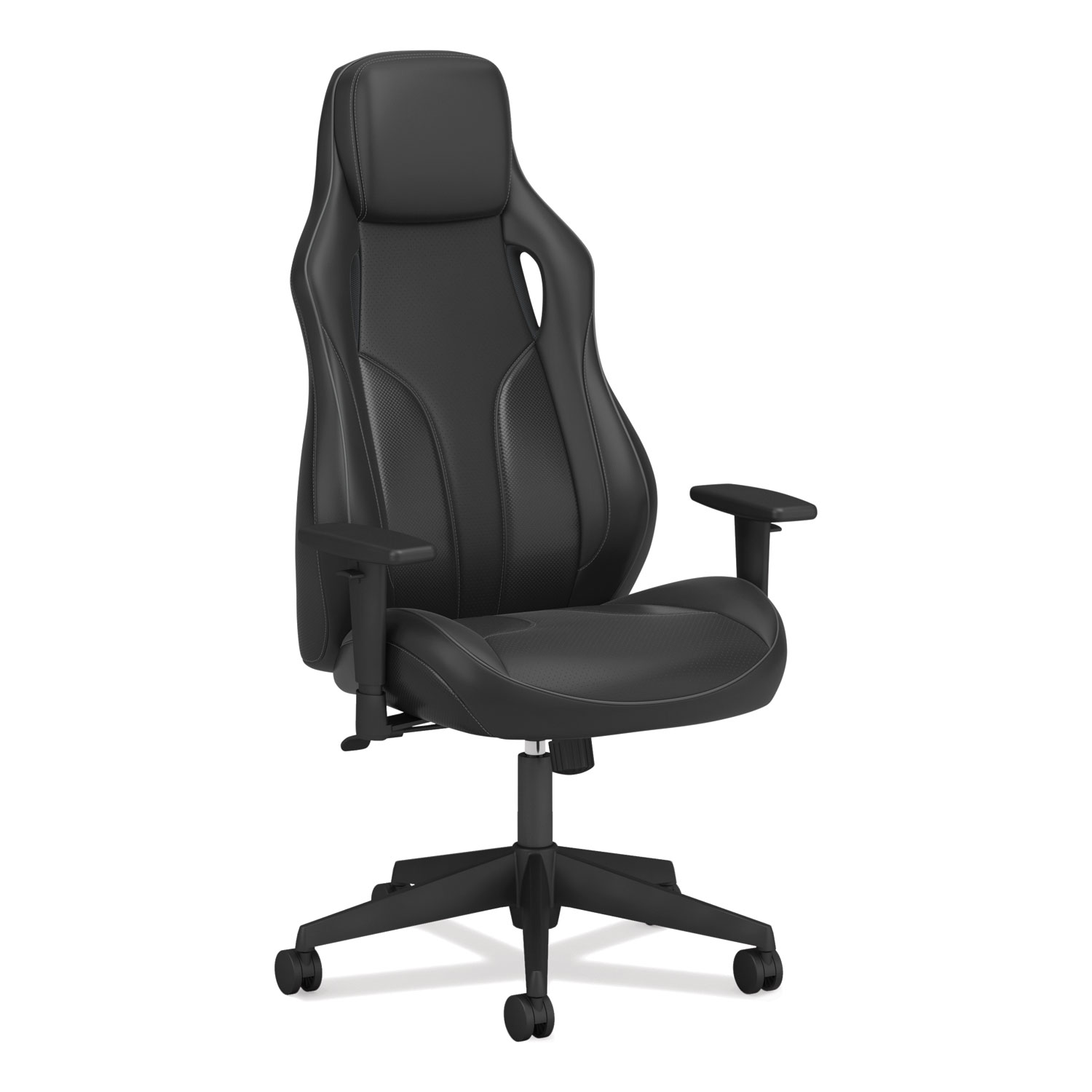 HON® Ryder Executive High-Back Leather Chair, Supports up to 250 lbs., Black Seat/Black Back, Black Base