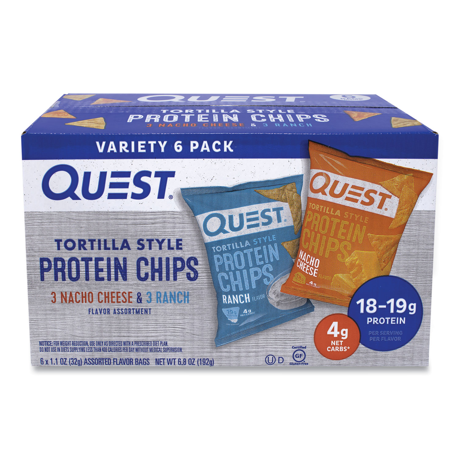  Quest 00761 Tortilla Style Protein Chips, Nacho Cheese/Ranch, 1.1 oz Bag, 6/Box, Free Delivery in 1-4 Business Days (GRR22001145) 