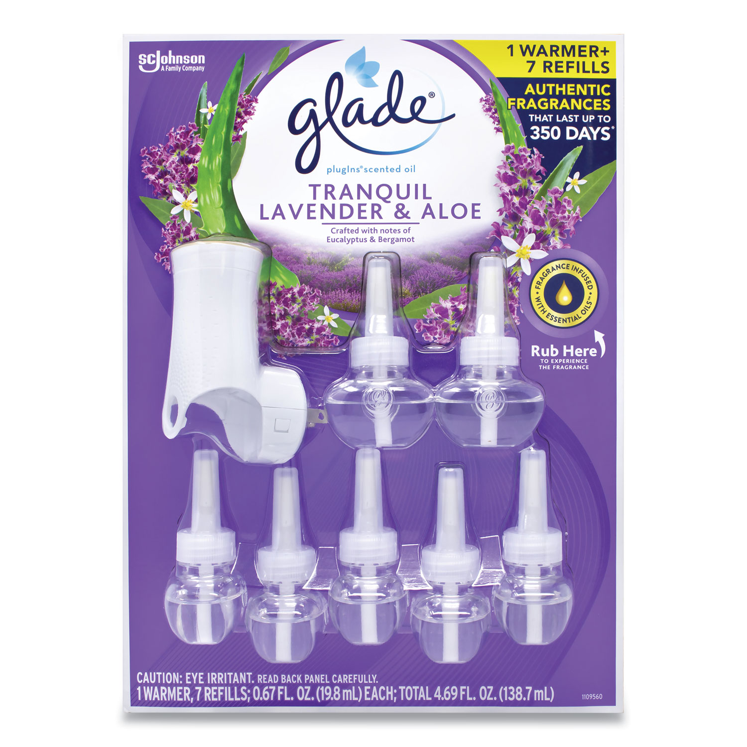  Glade 02309 PlugIns Scented Oil Warmer and Refills, 1 Warmer/7 Refills, Lavender and Aloe, 0.67 oz, Free Delivery in 1-4 Business Days (GRR22001105) 