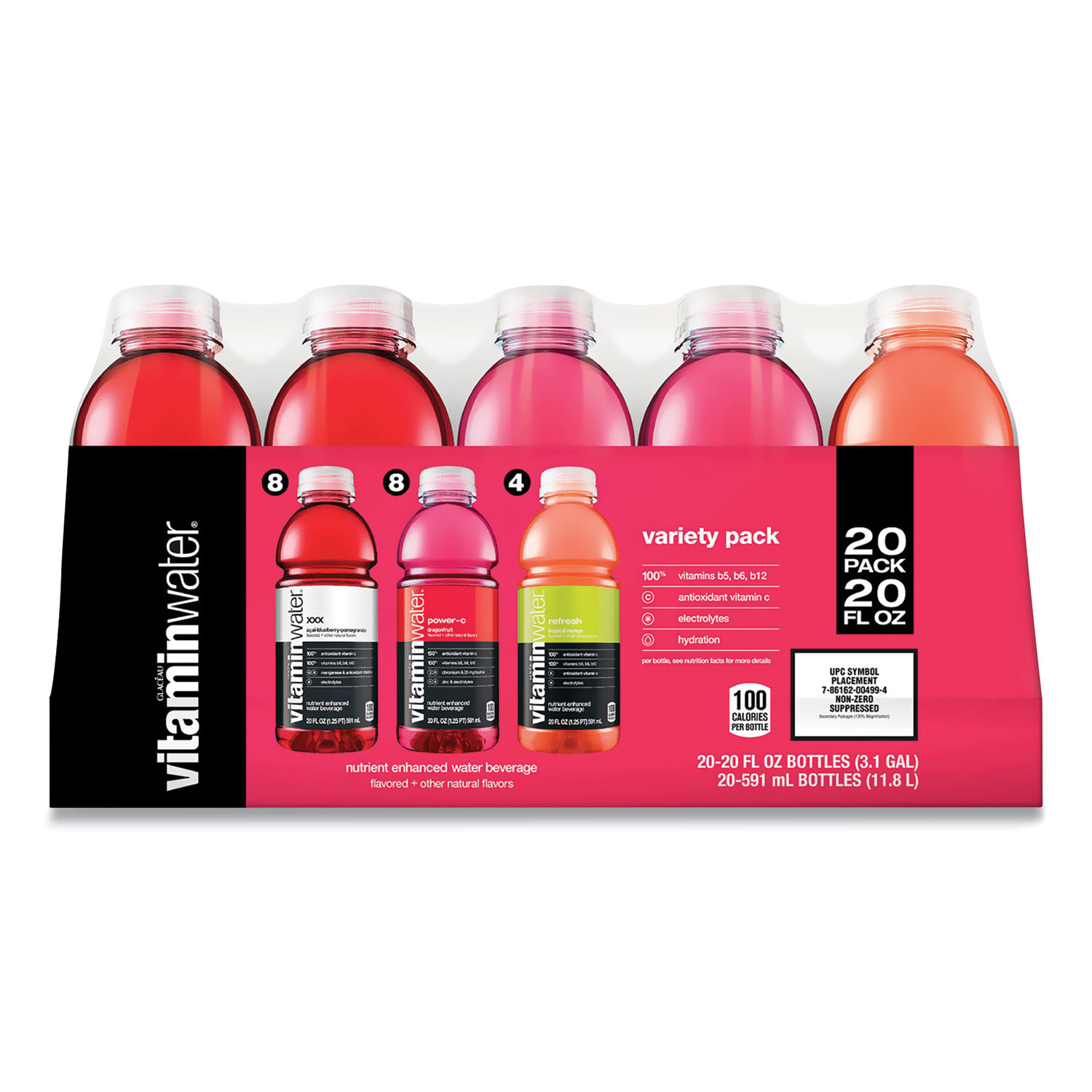  vitaminwater 00499 Nutrient Enhanced Water Beverage, Variety Pack, 20 oz Bottle, 20/Pack, Free Delivery in 1-4 Business Days (GRR22001103) 
