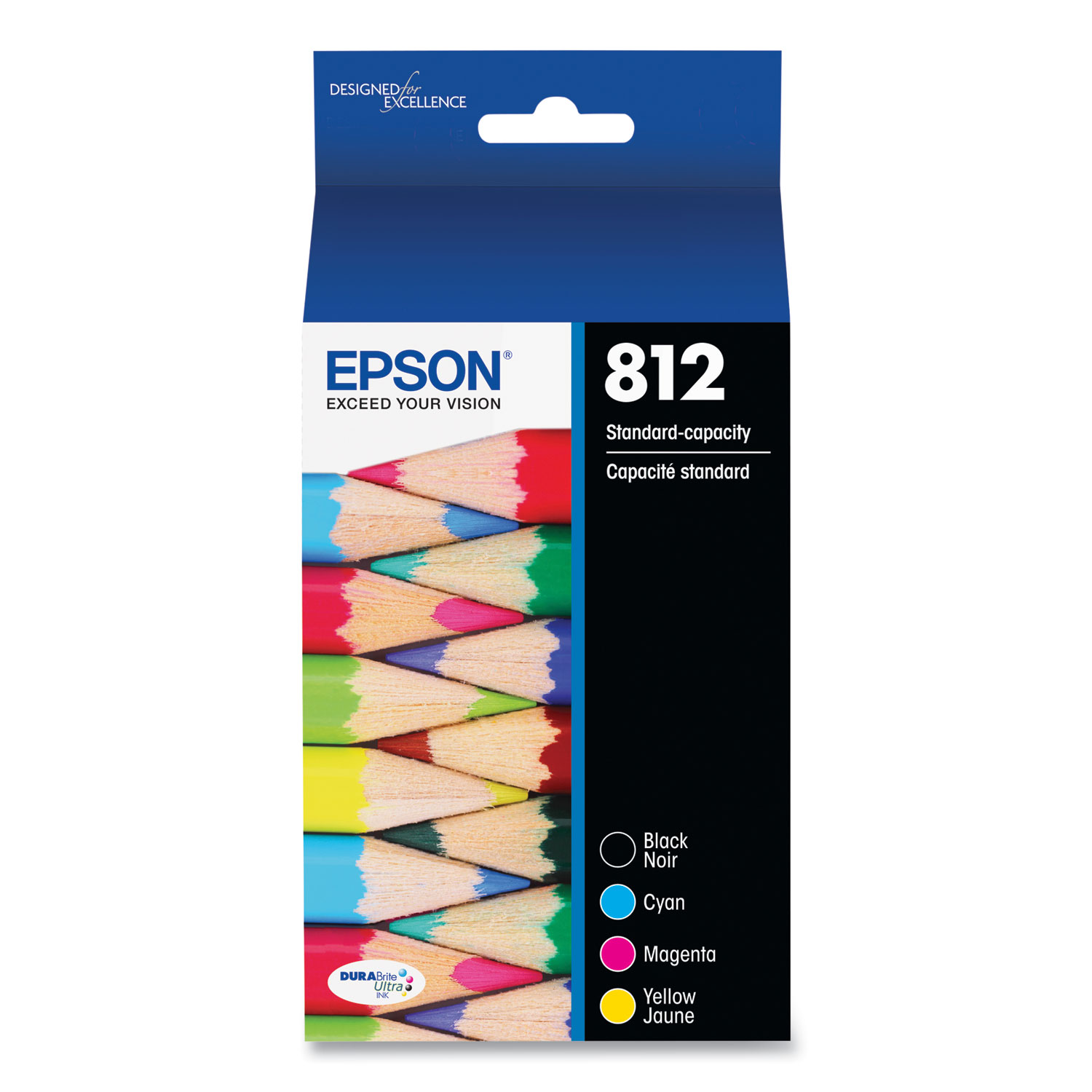 Epson® T812120BCS (T812) DURABrite Ultra Ink, B-350; C,M,Y-300 Page-Yield, Black/Cyan/Magenta/Yellow