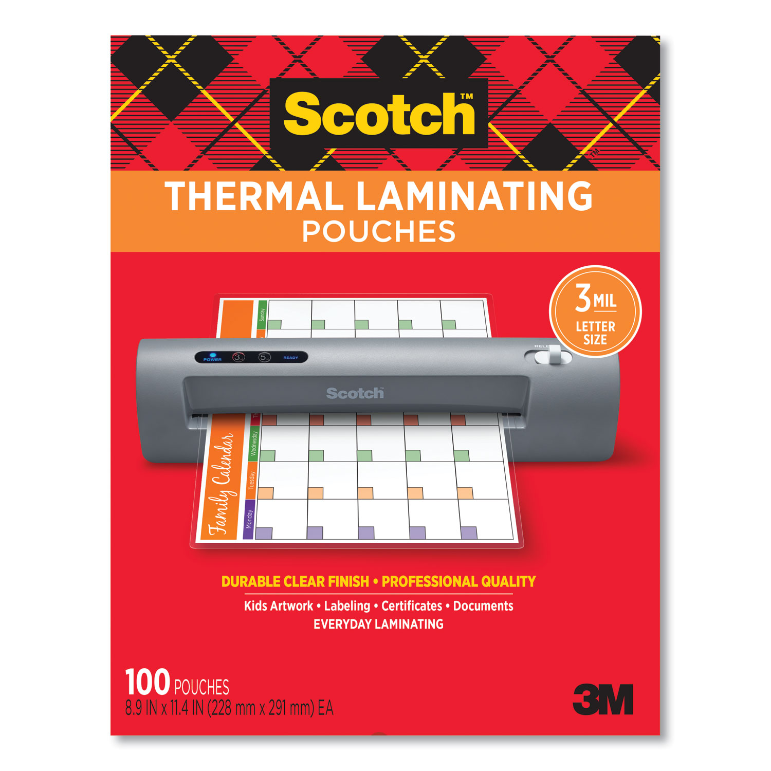 MMMTP3854100 Scotch Letter Size Thermal Laminating Pouches Zuma