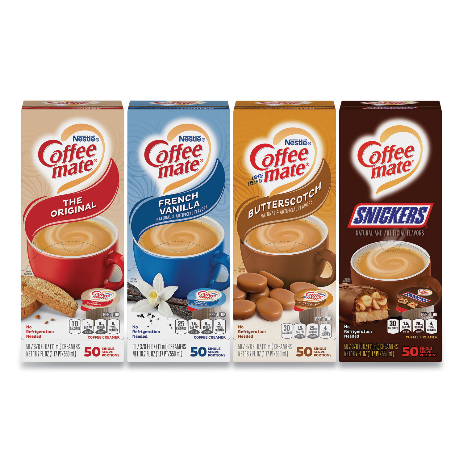  Coffee mate 700-00092 Liquid Coffee Creamer, Butterscotch/Original/Snickers/Vanilla,0.38oz MiniCups, 50/PK,4 PK/CT, Free Delivery 1-4 Business Days (GRR70000092) 