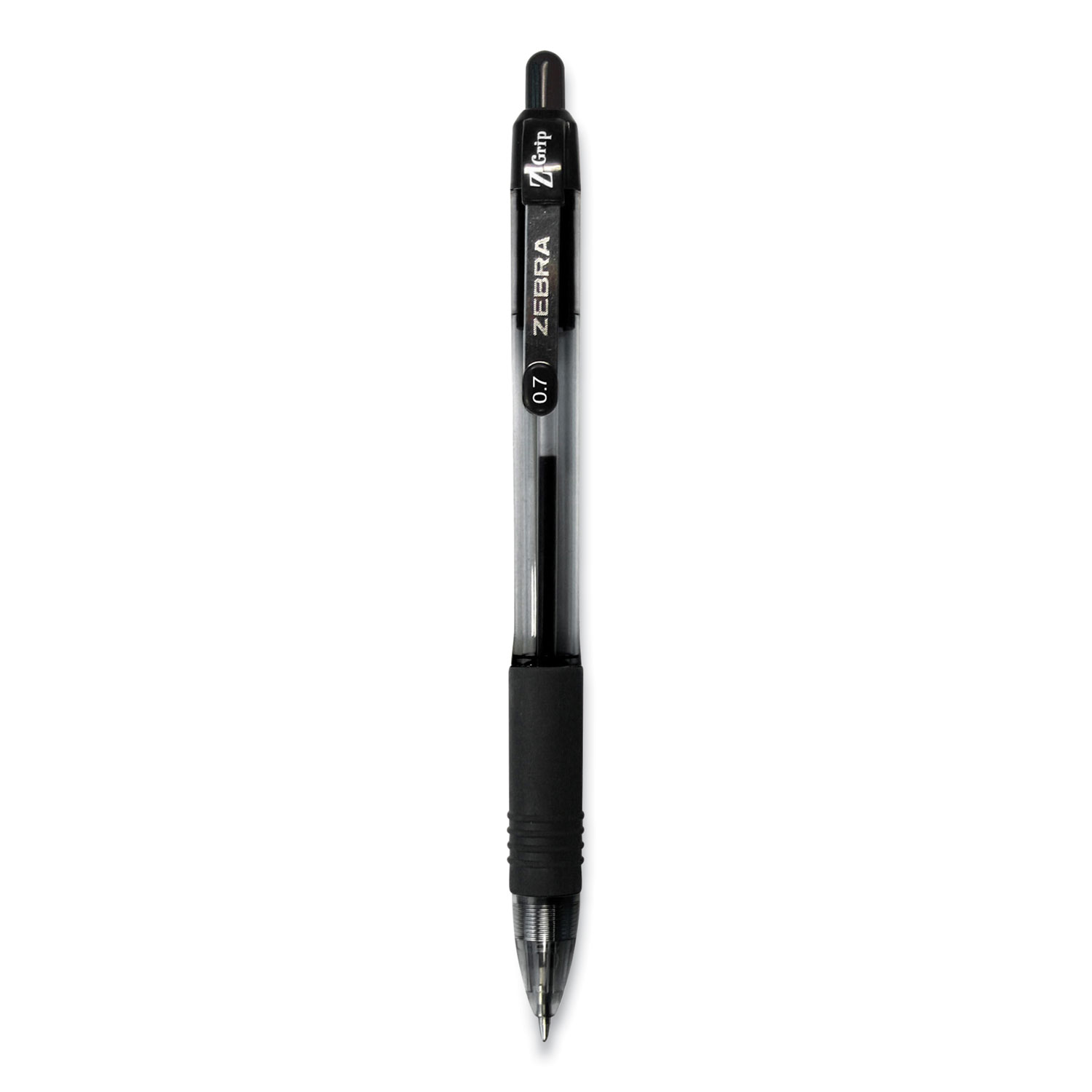Zebra® Z-Grip Retractable Ballpoint Pen, Medium 0.7 mm, Black Ink, Black Tinted Barrel, Dozen