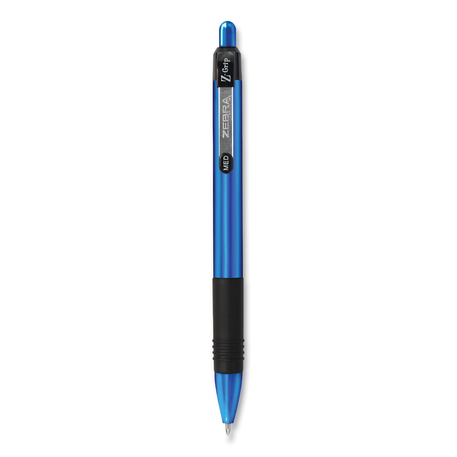 Zebra® Z-Grip Metal Retractable Ballpoint Pen, Medium 1 mm, Blue Ink, Blue Barrel, Dozen