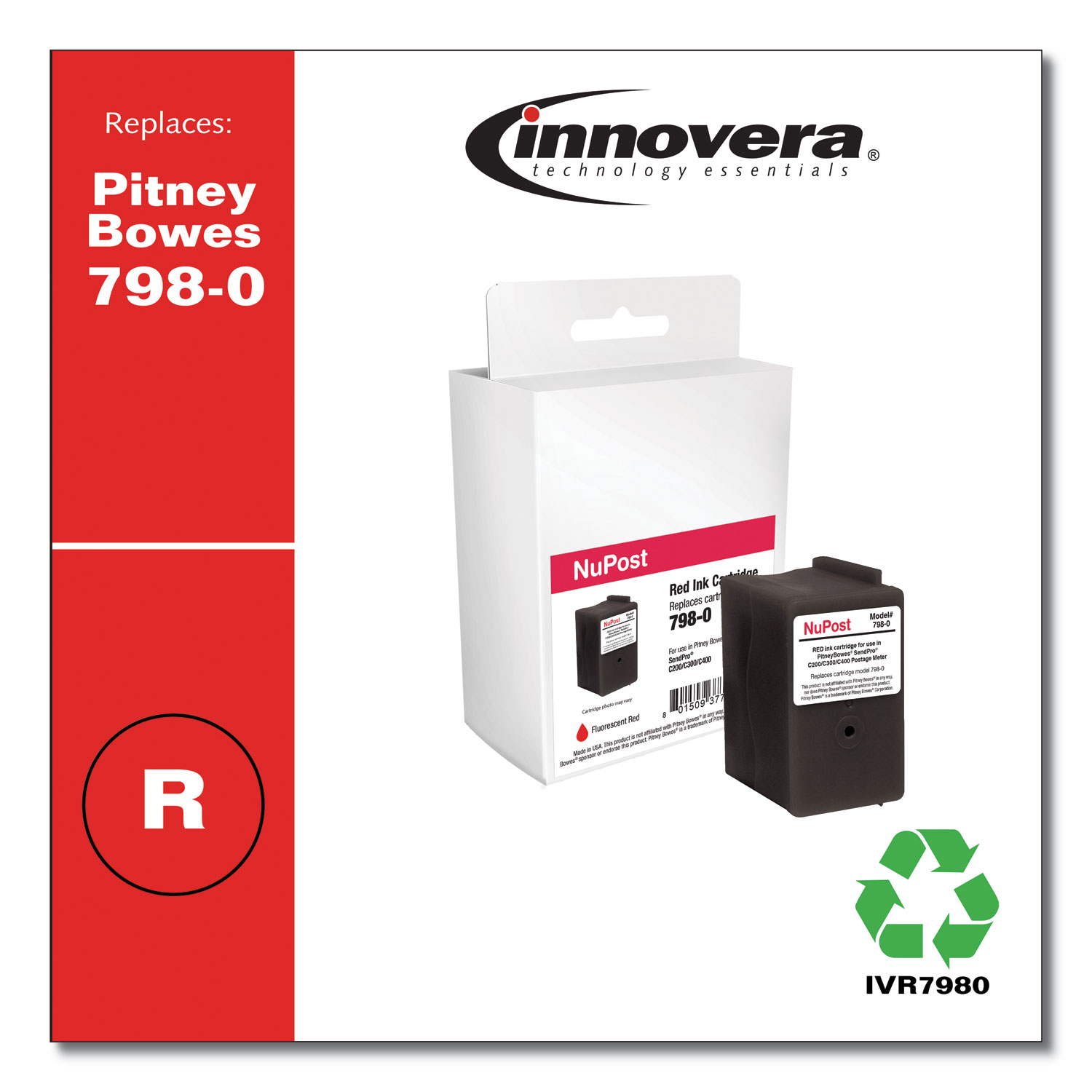  Innovera IVR7980 Compatible Red Postage Meter Ink, Replacement for Pitney Bowes 798-0 (SL-798-0), 1,500 Page-Yield (IVR7980) 