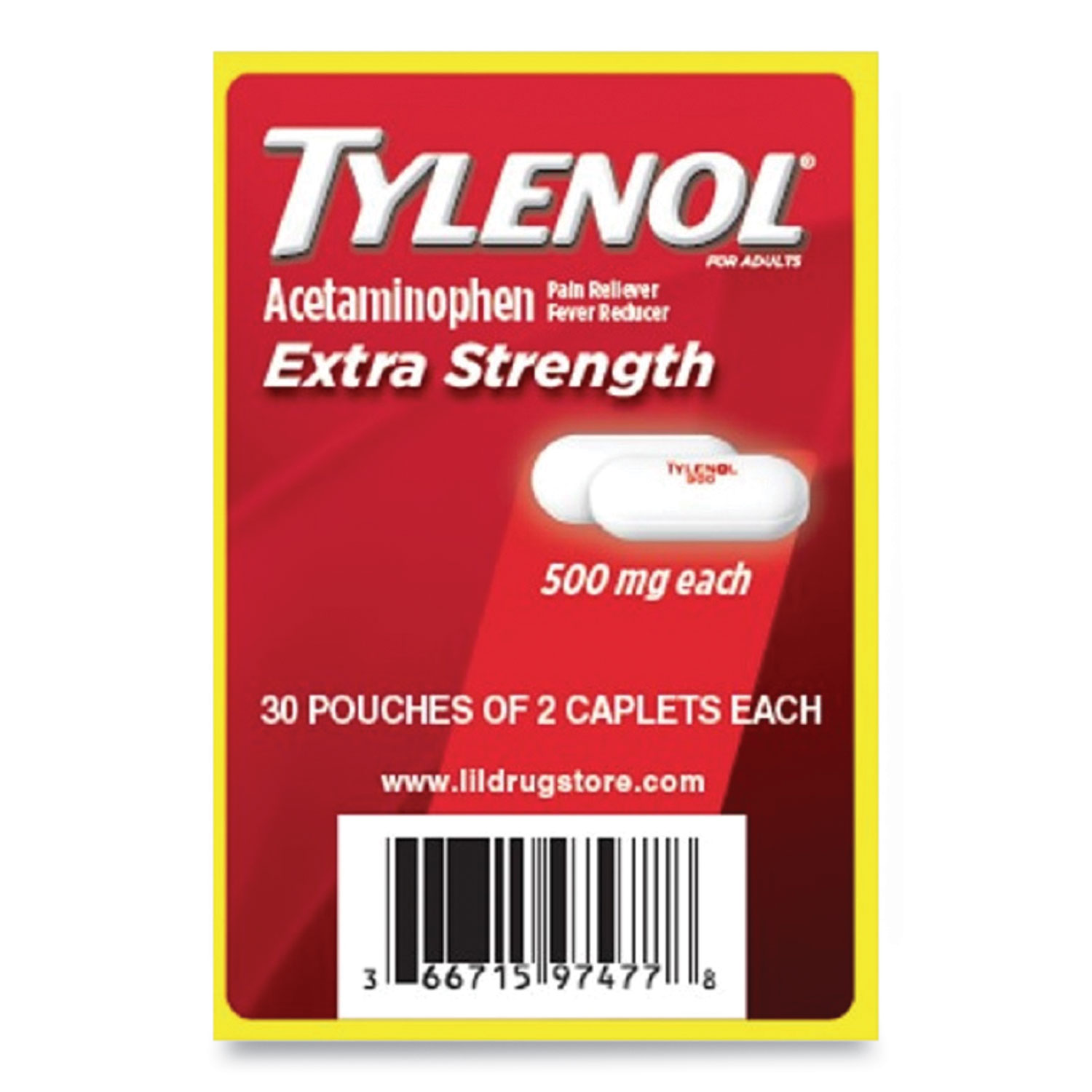 Tylenol® Acetaminophen, 500mg, Extra Strength Caplets, Refill, 2 ...