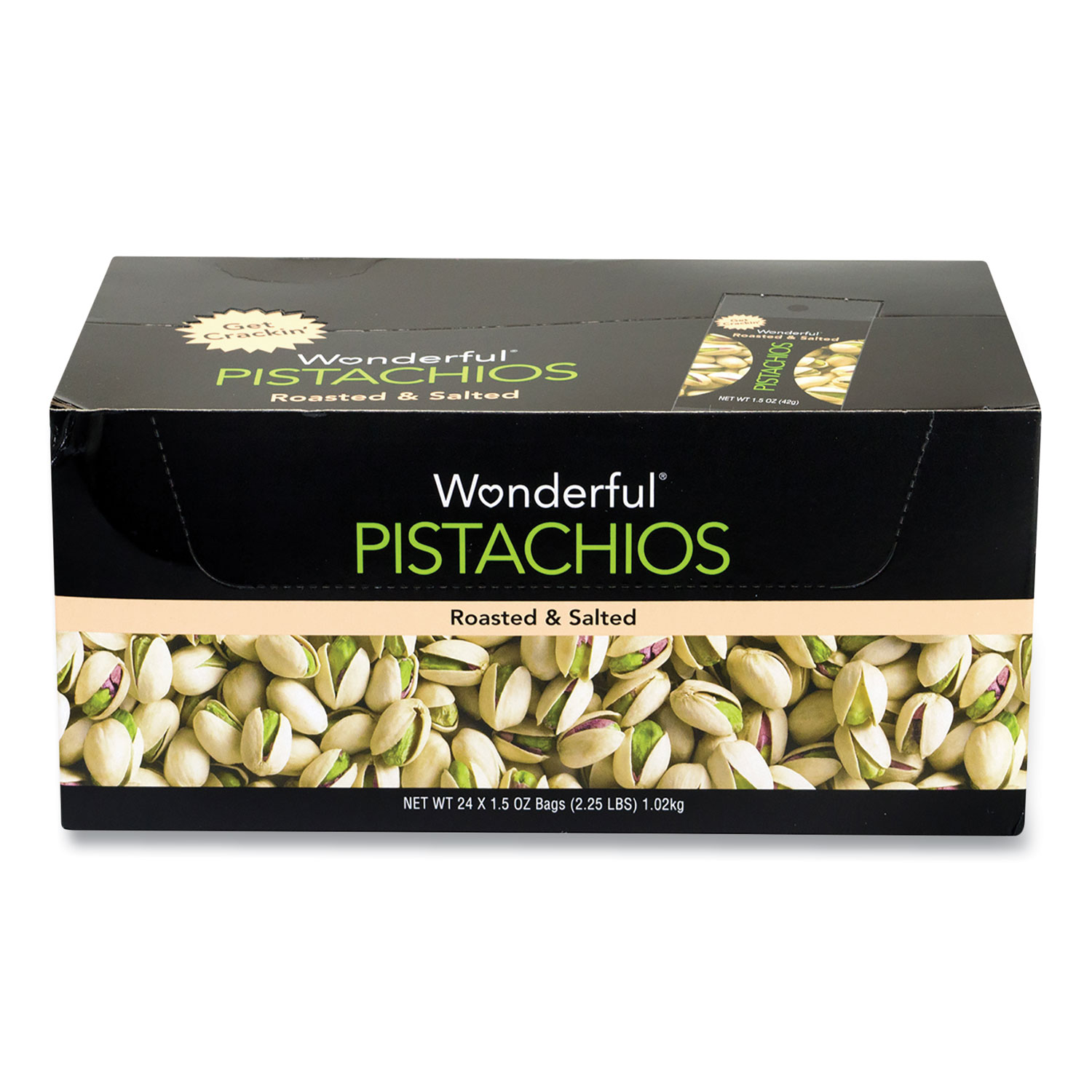  Wonderful 91186 Roasted and Salted Pistachios, 1.5 oz Bag, 24/Pack, Free Delivery in 1-4 Business Days (GRR22000784) 