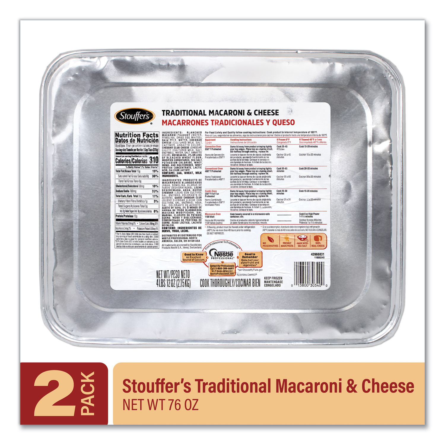  Stouffer's NES30340 Traditional Baked Macaroni and Cheese, 76 oz Tray, 2/Pack, Free Delivery in 1-4 Business Days (GRR90300186) 