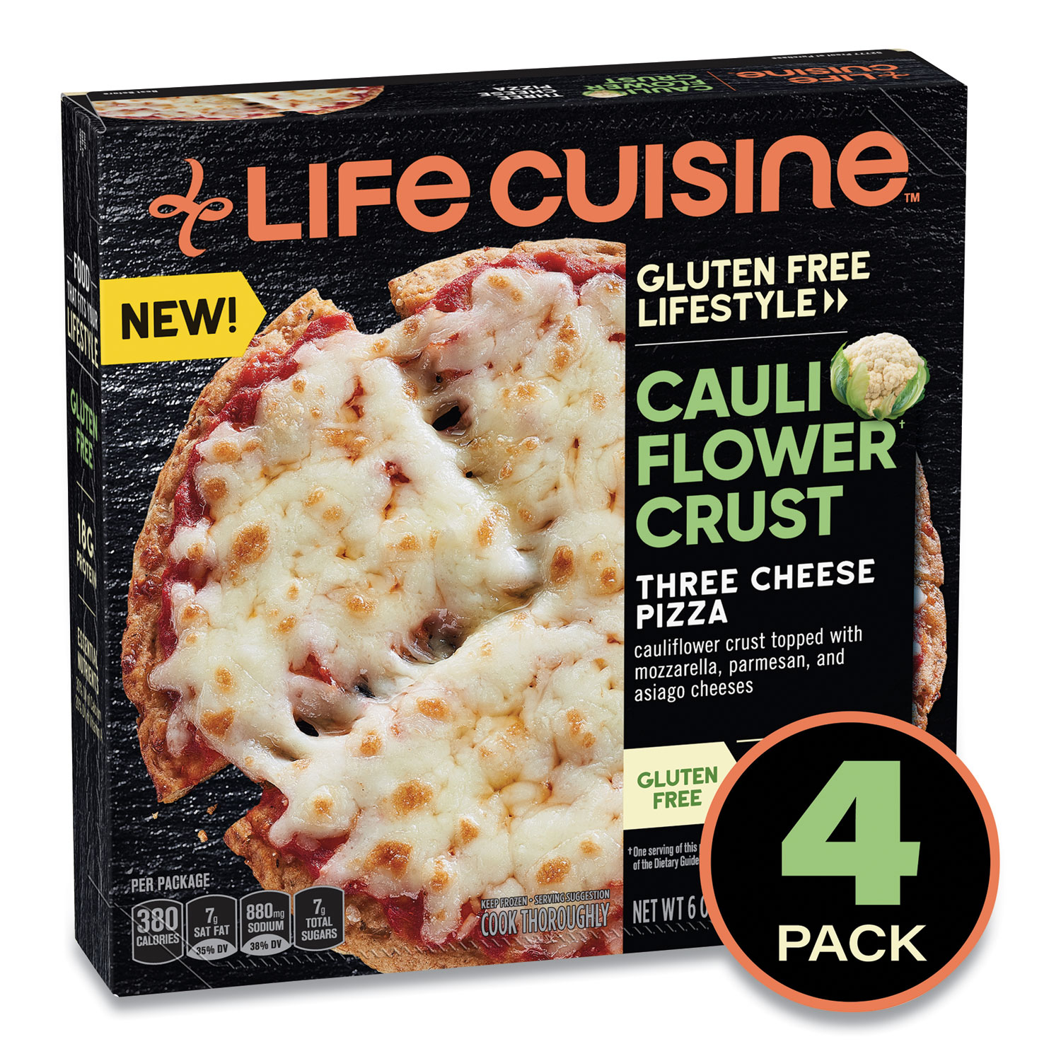  Life Cuisine 12437901 Gluten Free Lifestyle Cauliflower Crust Three Cheese Pizza, 6 oz, 4/Pack, Free Delivery in 1-4 Business Days (GRR90300203) 