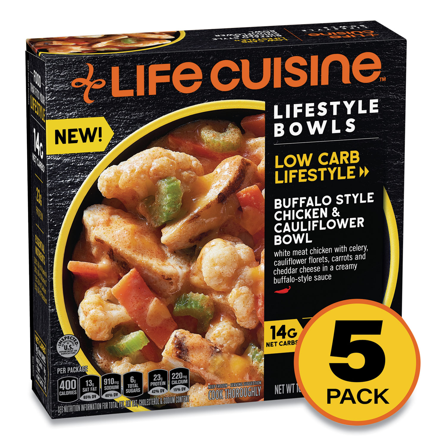  Life Cuisine 12425971 Low Carb Lifestyle Buffalo Style Chicken and Cauliflower Bowl, 10 oz Bowl, 5/Pack, Free Delivery in 1-4 Business Days (GRR90300200) 
