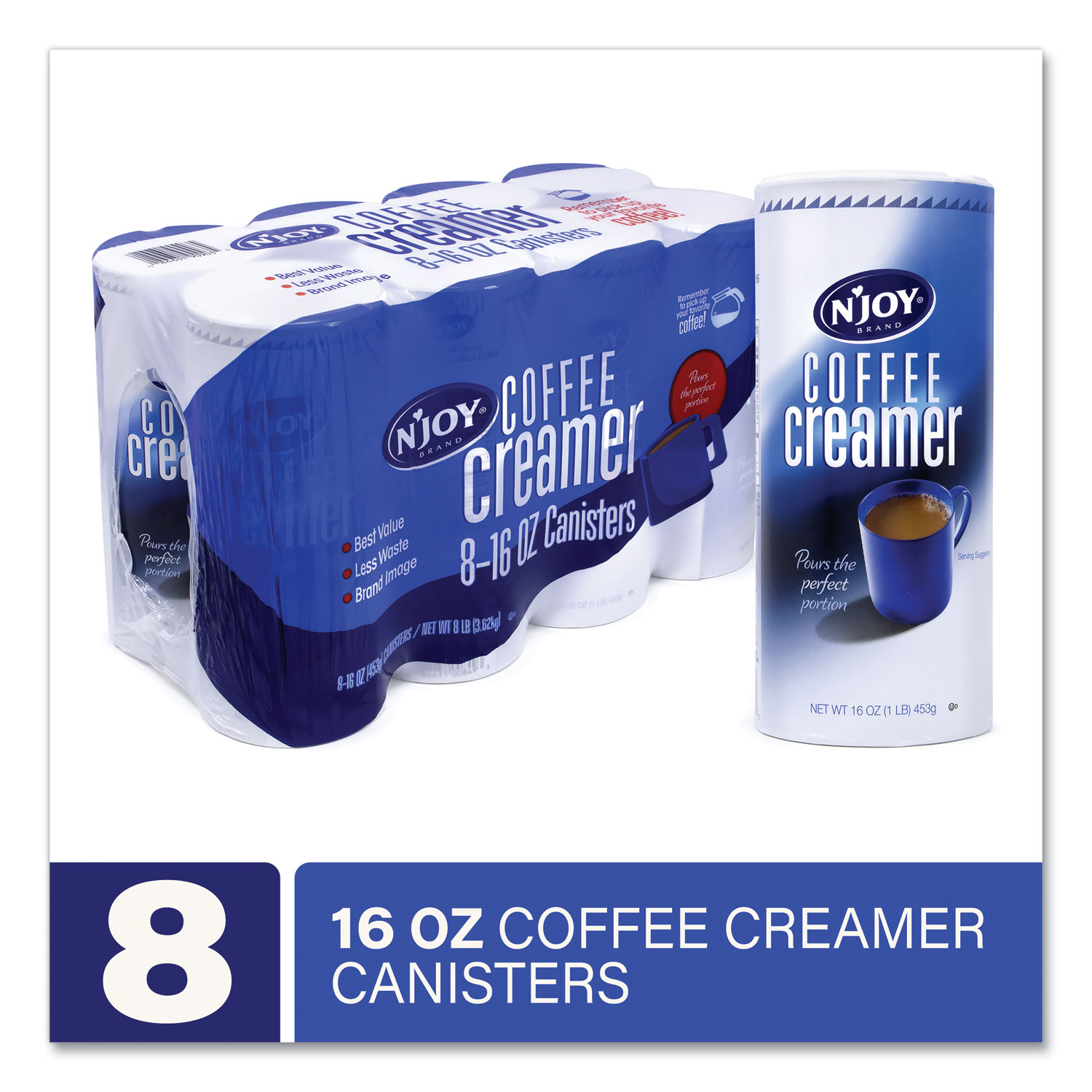  N'Joy 47011 Non-Dairy Coffee Creamer, 16 oz Canister, 8/Carton, Free Delivery in 1-4 Business Days (GRR22001134) 
