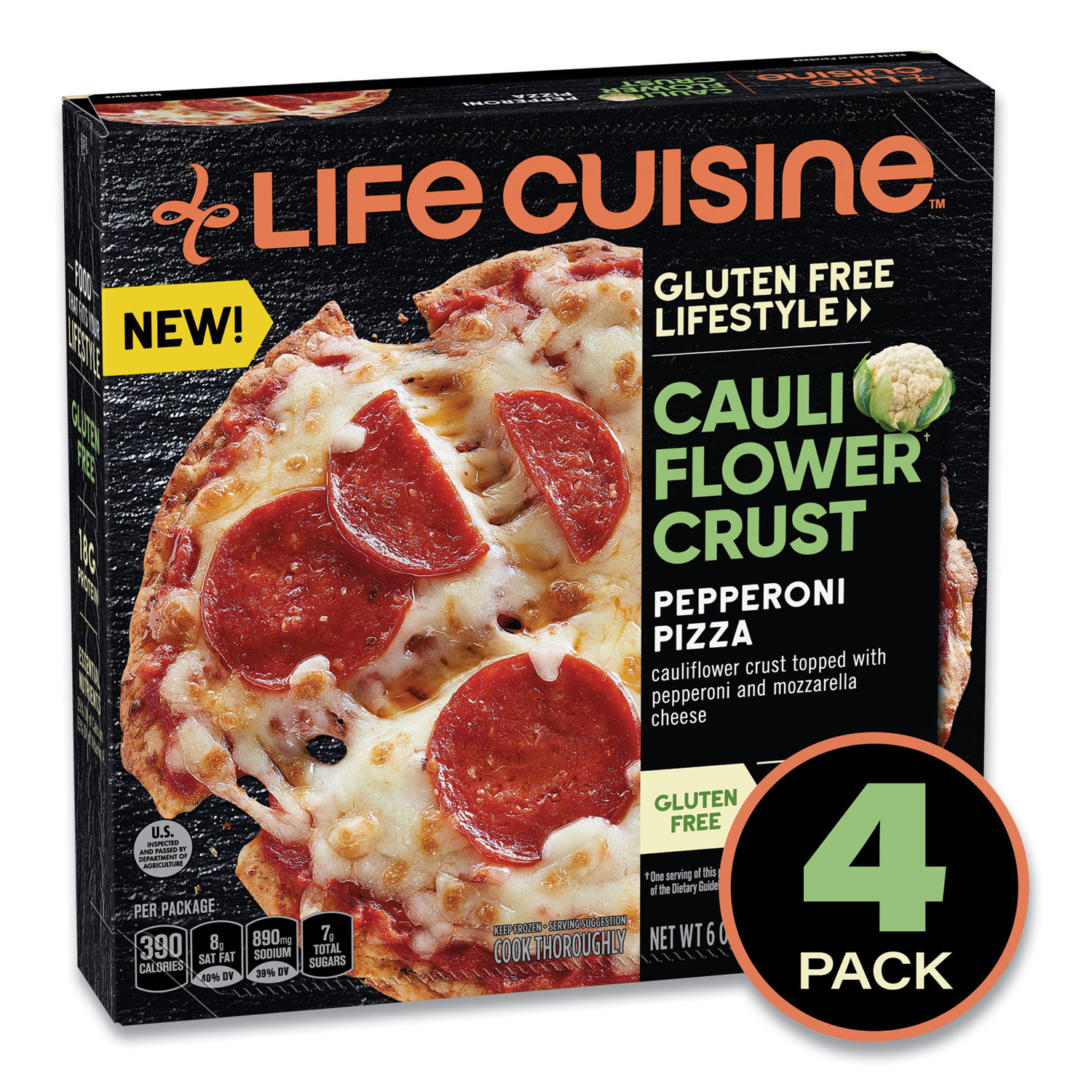  Life Cuisine 12437867 Gluten Free Lifestyle Cauliflower Crust Pepperoni Pizza, 6 oz, 4/Pack, Free Delivery in 1-4 Business Days (GRR90300204) 