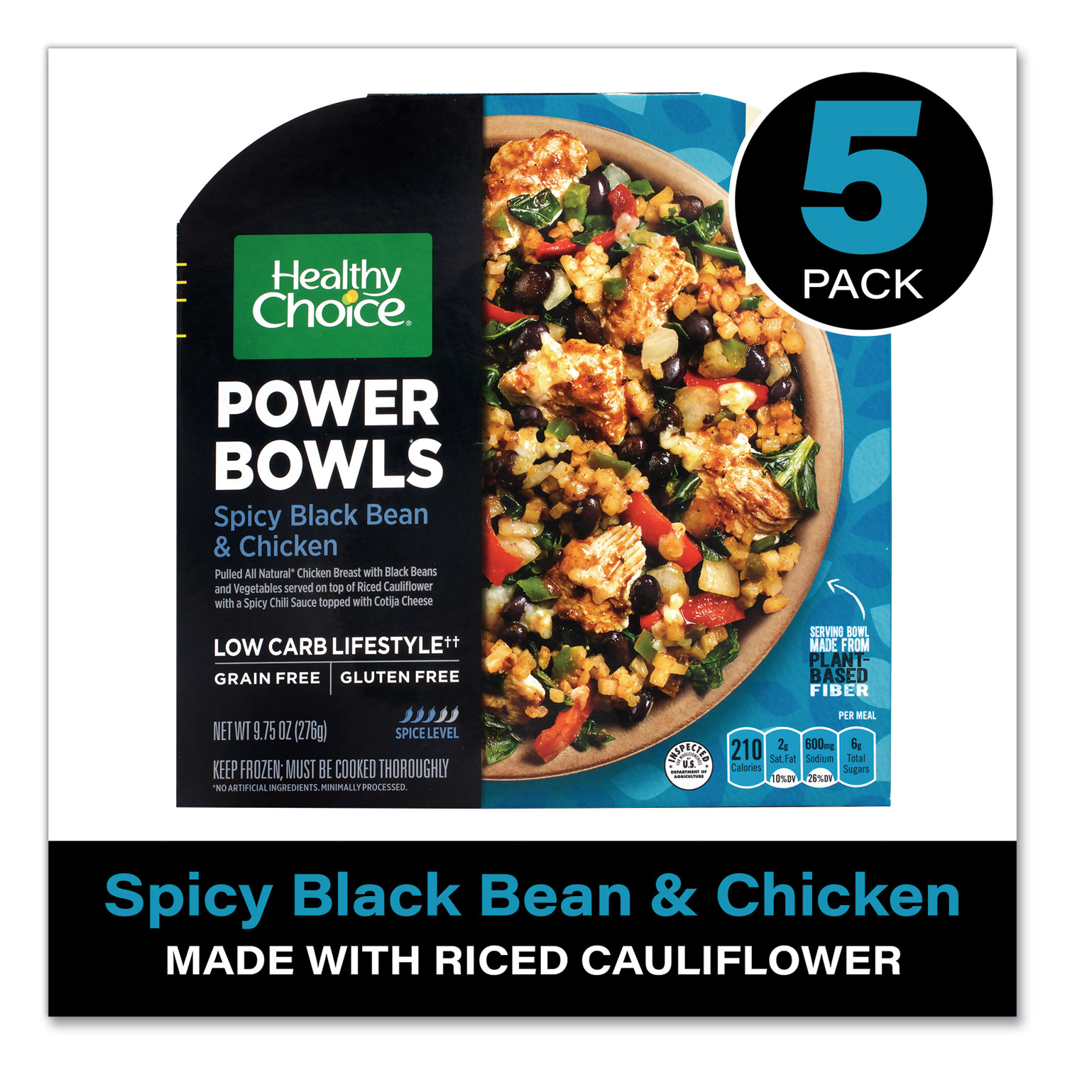  Healthy Choice 7265500253 Power Bowl Spicy Bean and Chicken with Riced Cauliflower, 9.75 oz Bowl, 5/Pack, Free Delivery in 1-4 Business Days (GRR90300173) 