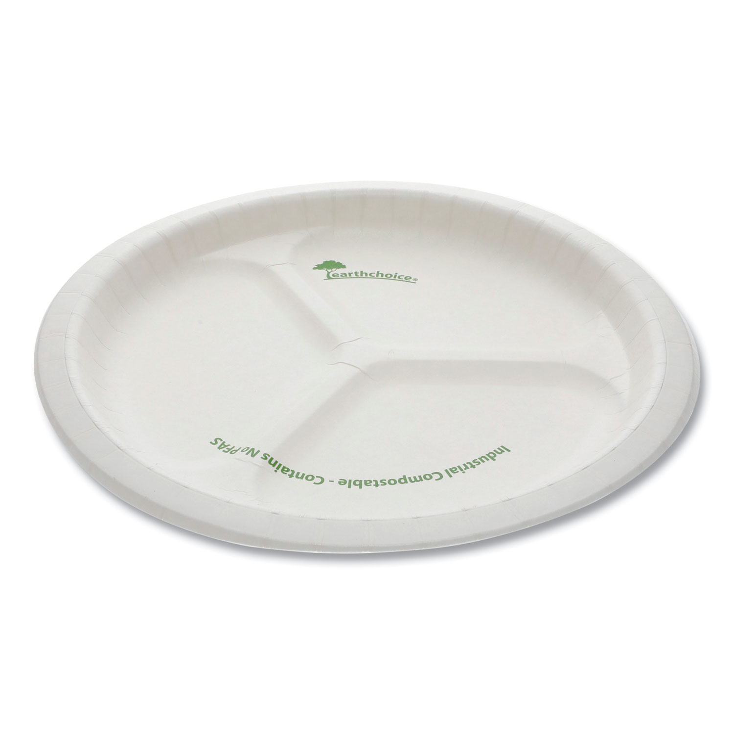 Pactiv EarthChoice Pressware Compostable Dinnerware, 3-Compartment Plate, 10 Diameter, White, 250/Carton