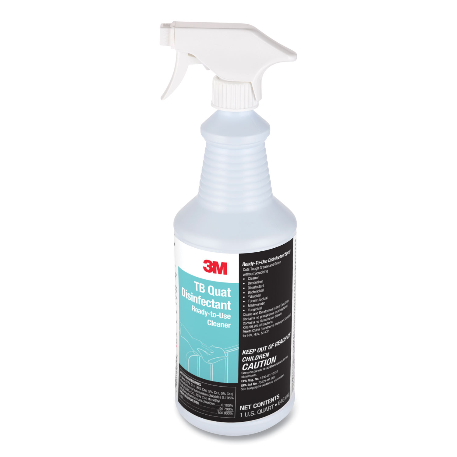  3M 29612 TB Quat Disinfectant Ready-to-Use Cleaner, 32 oz Bottle, 12 Bottles and 2 Spray Triggers/Carton (MMM29612) 