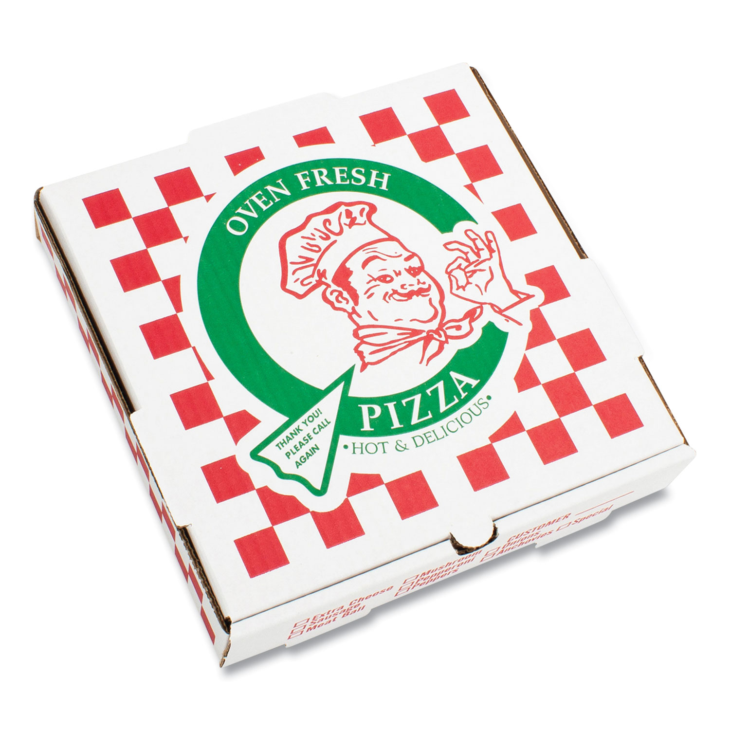  PIZZA Box PRA1318 Corrugated Kraft Pizza Boxes, B-Flute, White/Red/Green, 18 Pizza, 18 x 18 x 2.5, 50/Carton (BOXPZCORB18P) 