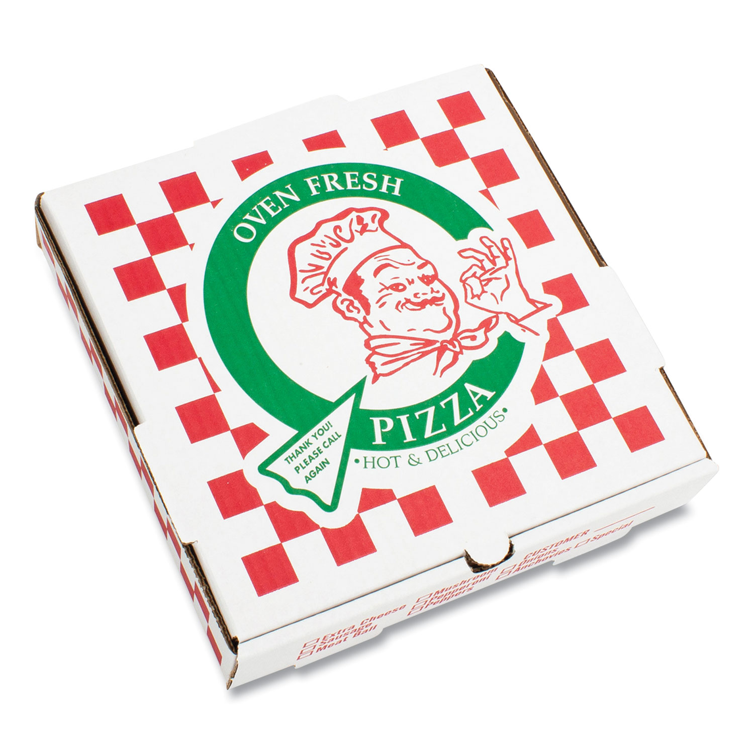  PIZZA Box BOX PZCORB14 Corrugated Kraft Pizza Boxes, B-Flute, White/Red/Green, 14 Pizza, 14 x 14 x 2.5, 50/Carton (BOXPZCORB14P) 