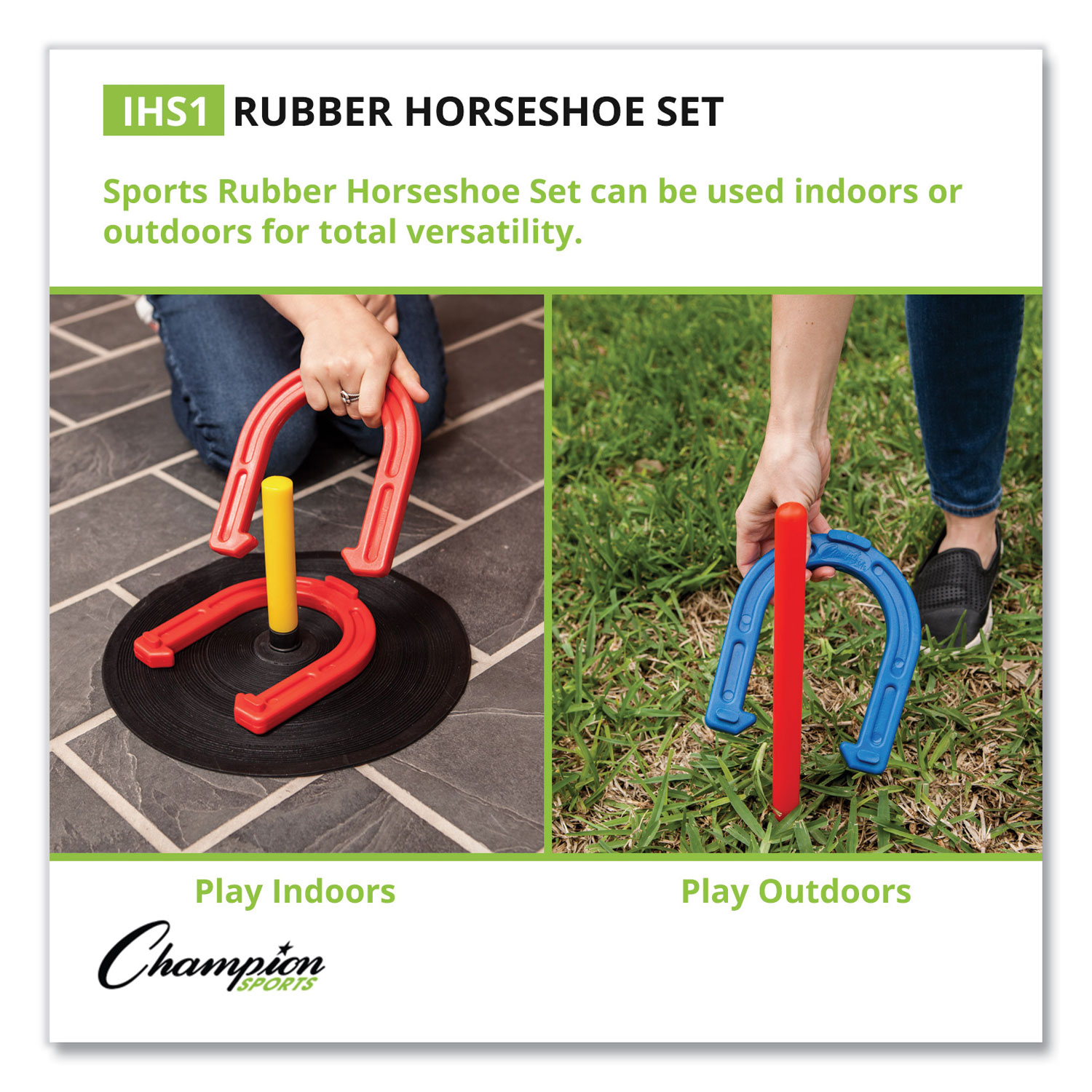 Indoor/Outdoor Rubber Horseshoe Set, 4 Rubber Horseshoes, 2 Rubber Mats