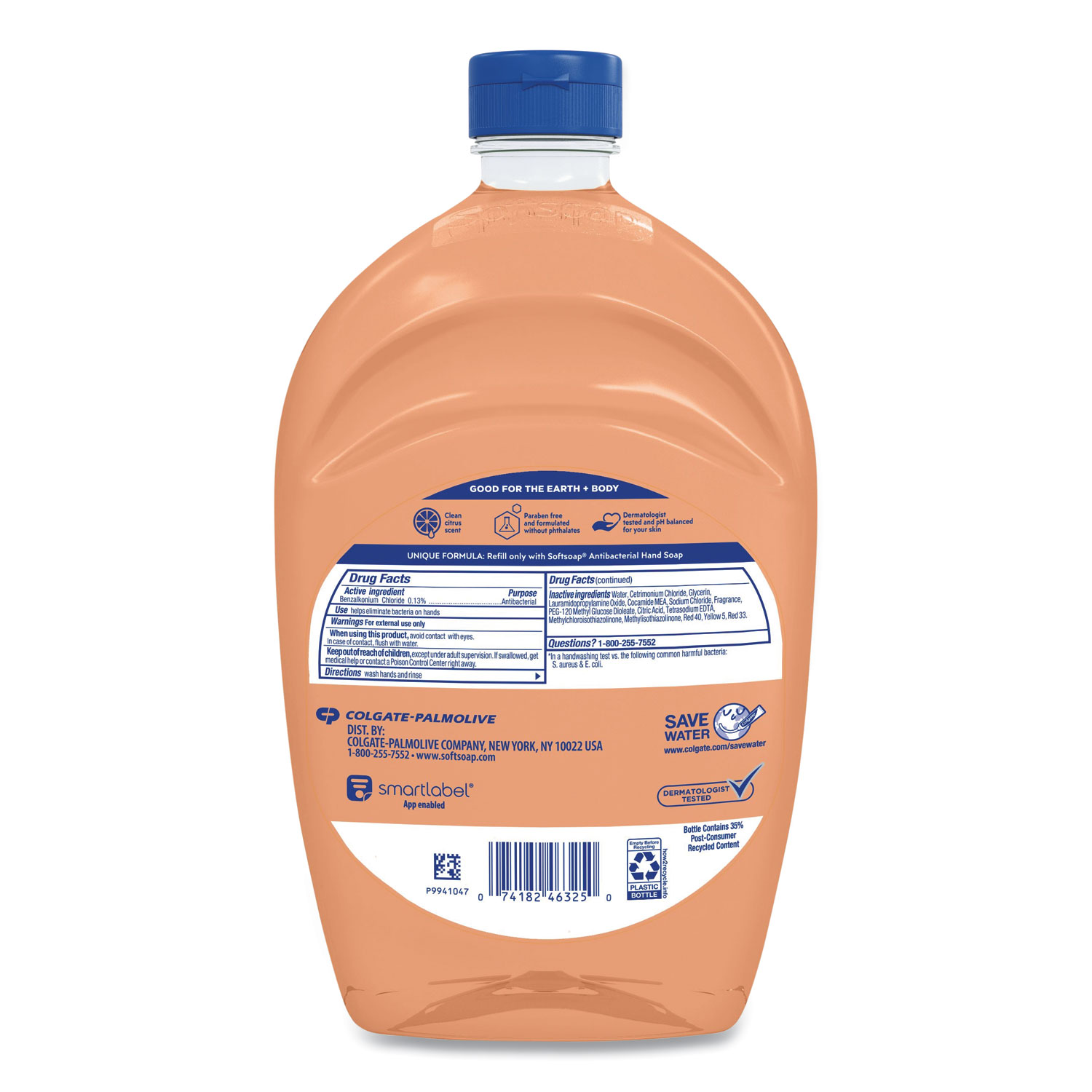 Antibacterial Liquid Hand Soap Refills, Fresh, 50 oz, Orange, 6/Carton
