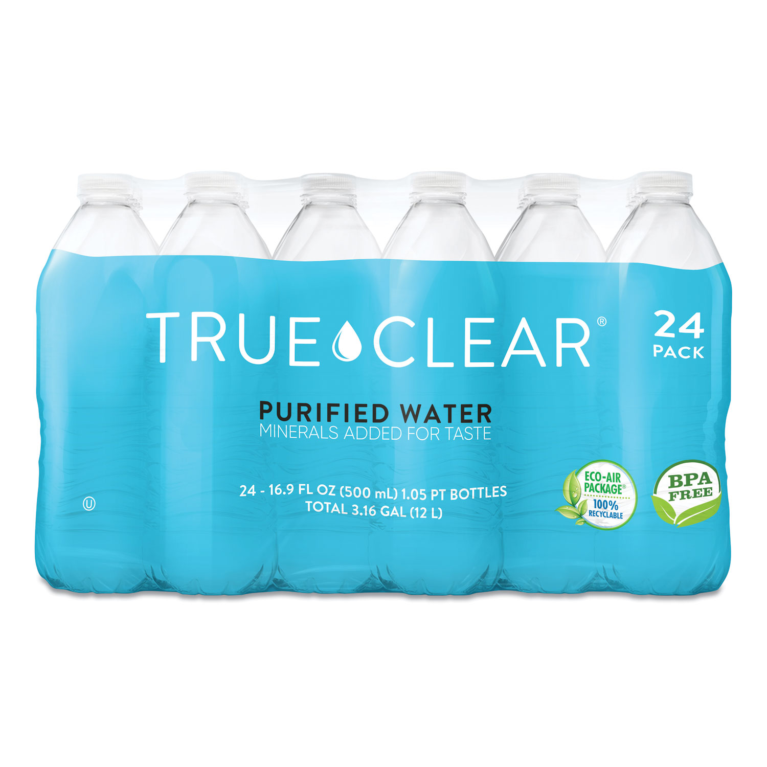 True Clear® Purified Bottled Water, 16.9 oz Bottle, 24 Bottles/Carton, 84 Cartons/Pallet