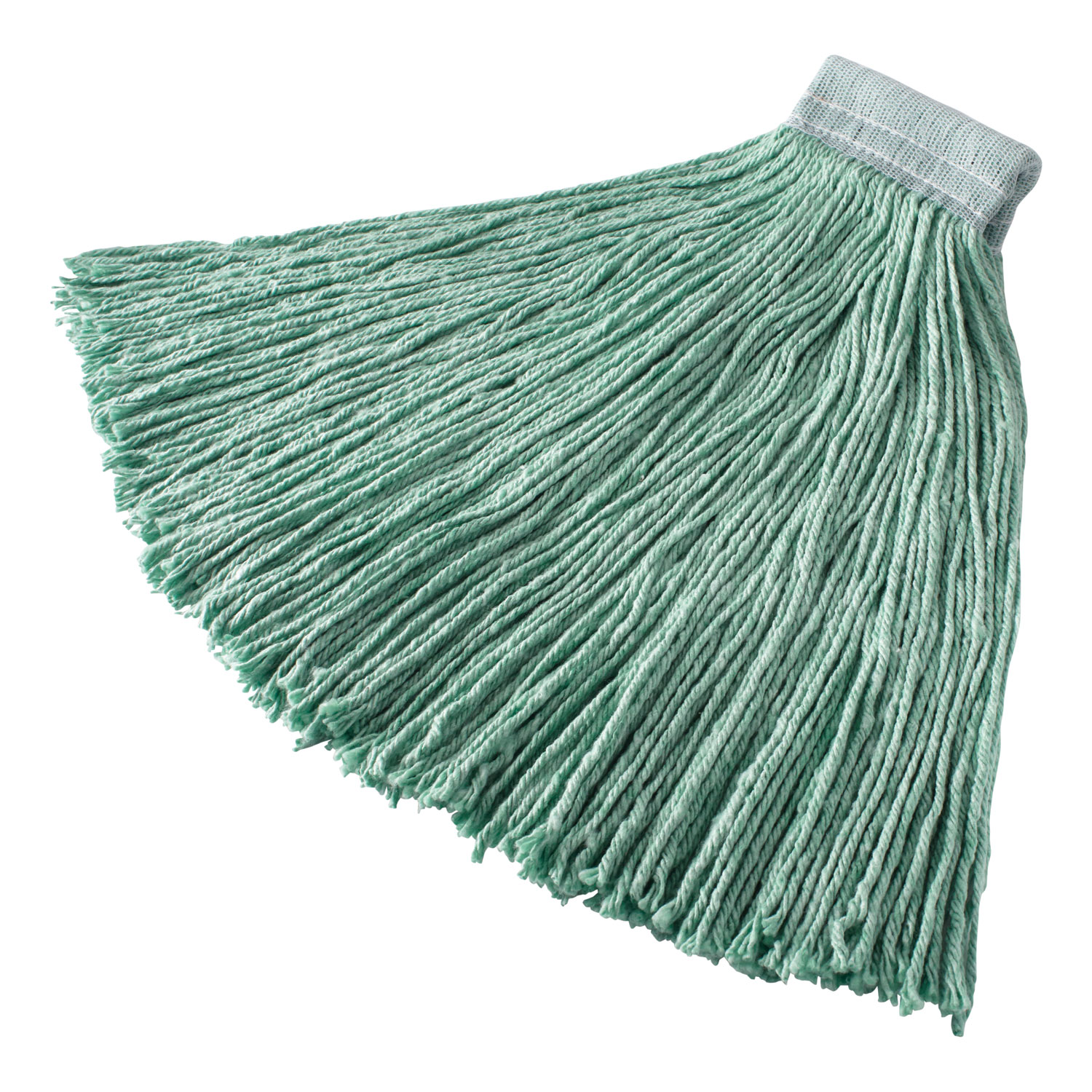 Rubbermaid® Commercial Non-Launderable Cotton/Synthetic Cut-End Wet Mop Heads, 24 oz, Green, 5 White Headband