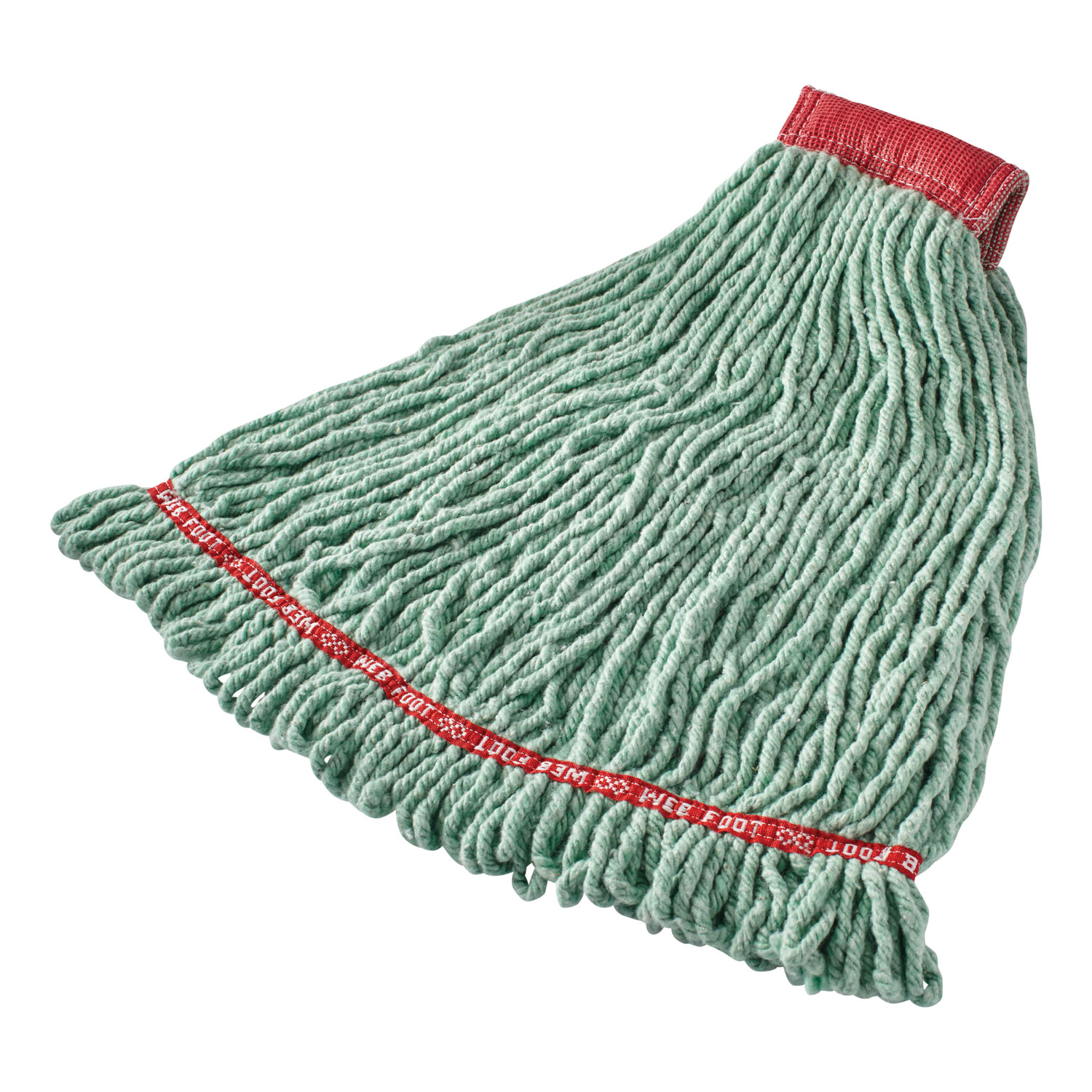 Rubbermaid Commercial FGA25306GR00 Web Foot Shrinkless Looped-End Wet Mop Head, Cotton/Synthetic, Large, Green, 5 Red Headband (RCPA25306GR00) 