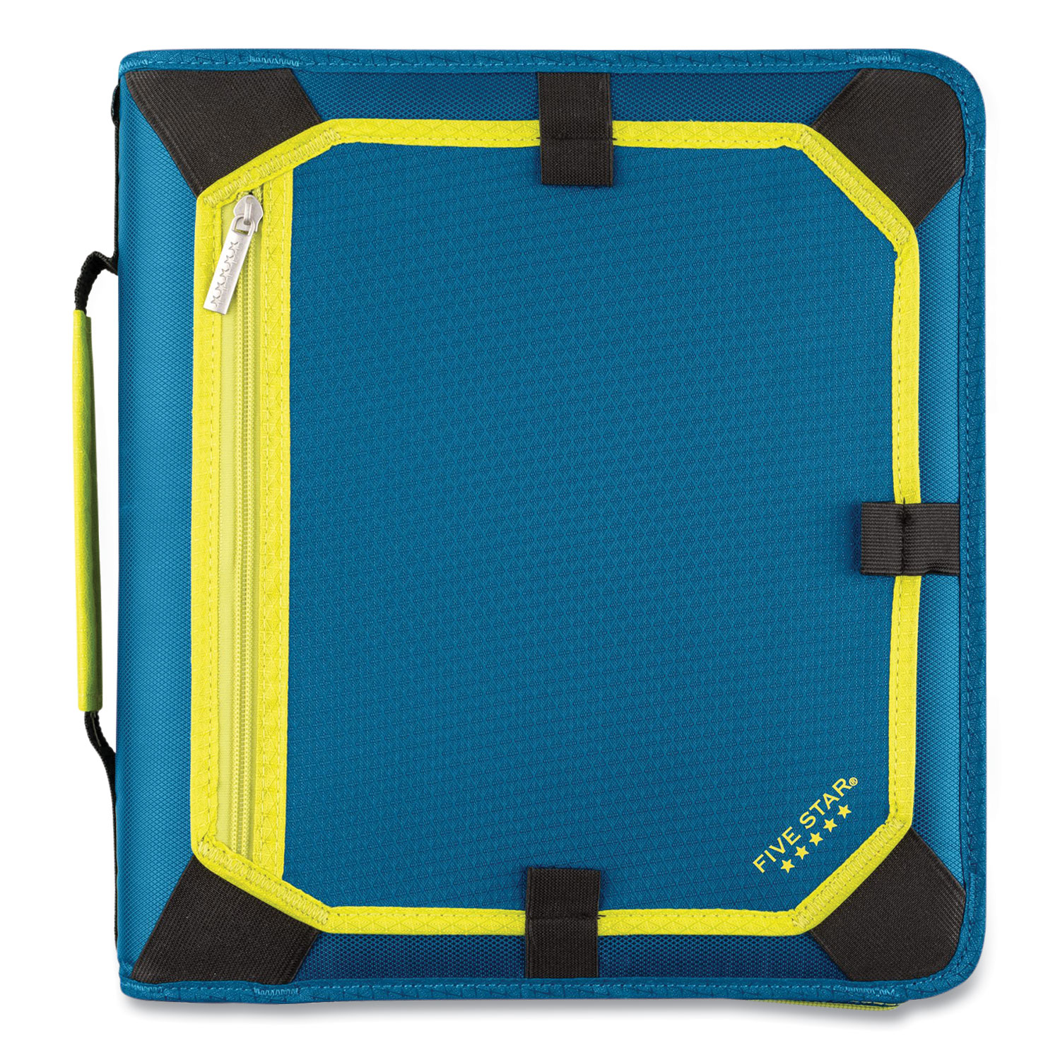 Five Star® Zipper Binder, 3 Rings, 2 Capacity, 11 x 8.5, Teal/Yellow Accents