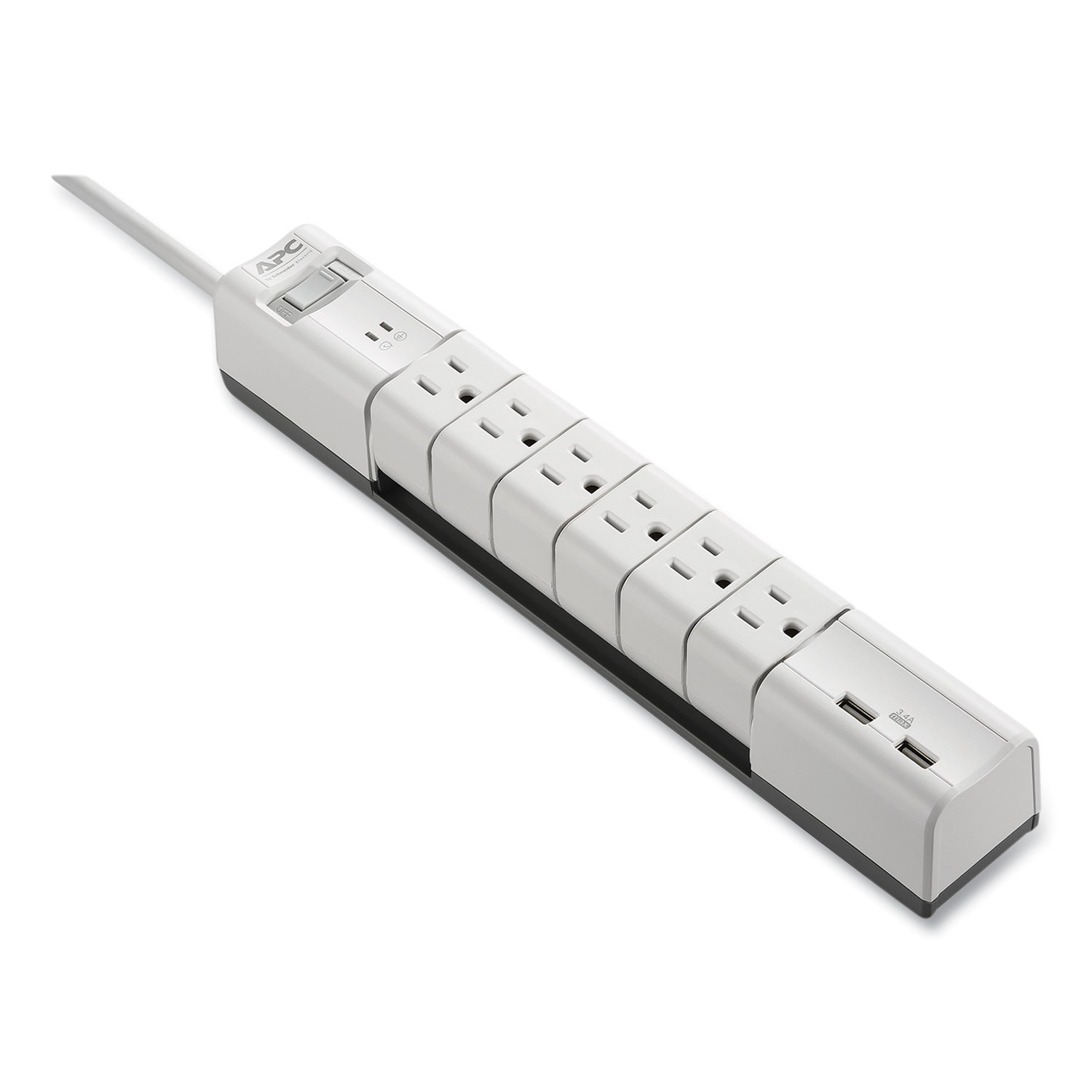 APC® Essential SurgeArrest Surge Protector, 6 AC/2 USB Outlets, 6 ft Cord, 1080 J, White