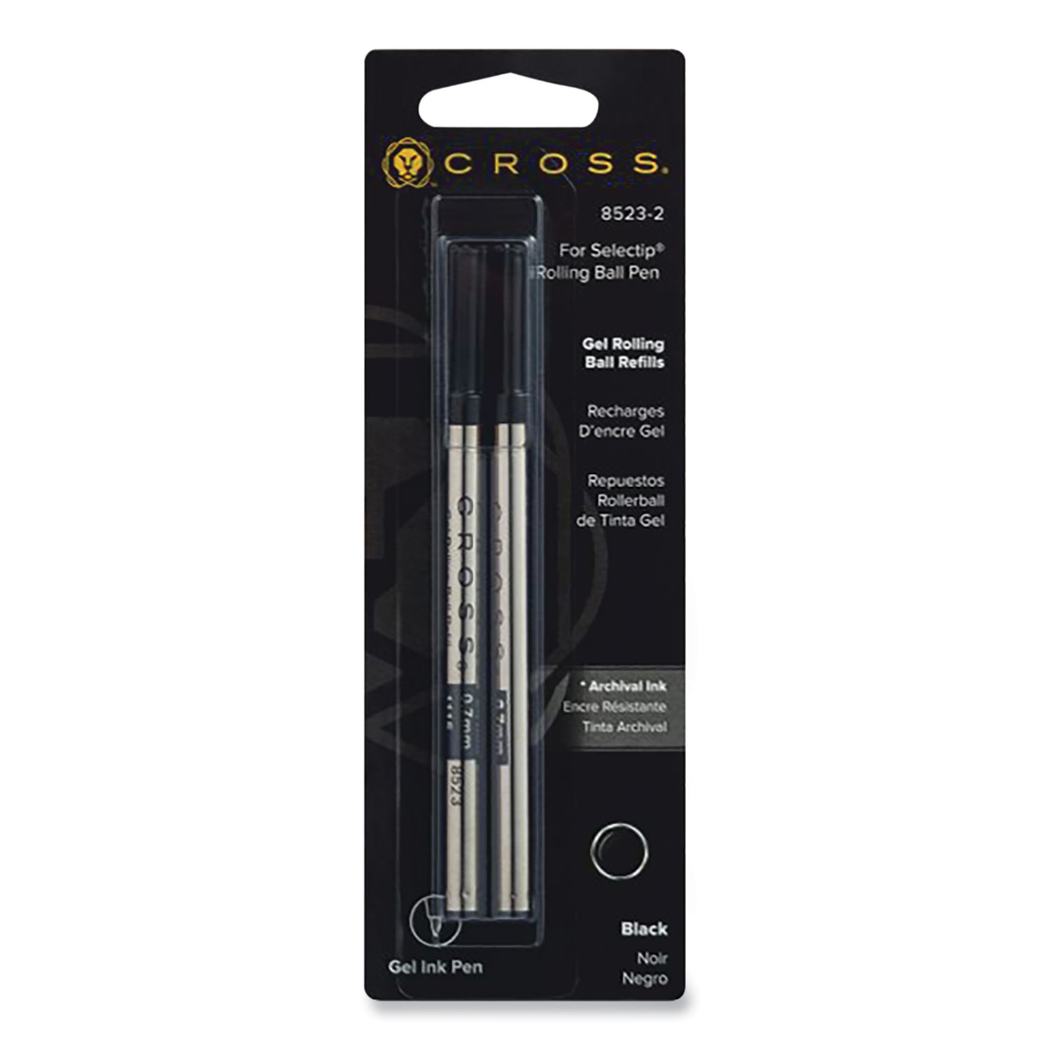  Cross 8523-2 Refill for Selectip Gel Rolling Ball Pens, Medium Point, Black Ink, 2/Pack (CRO496090) 