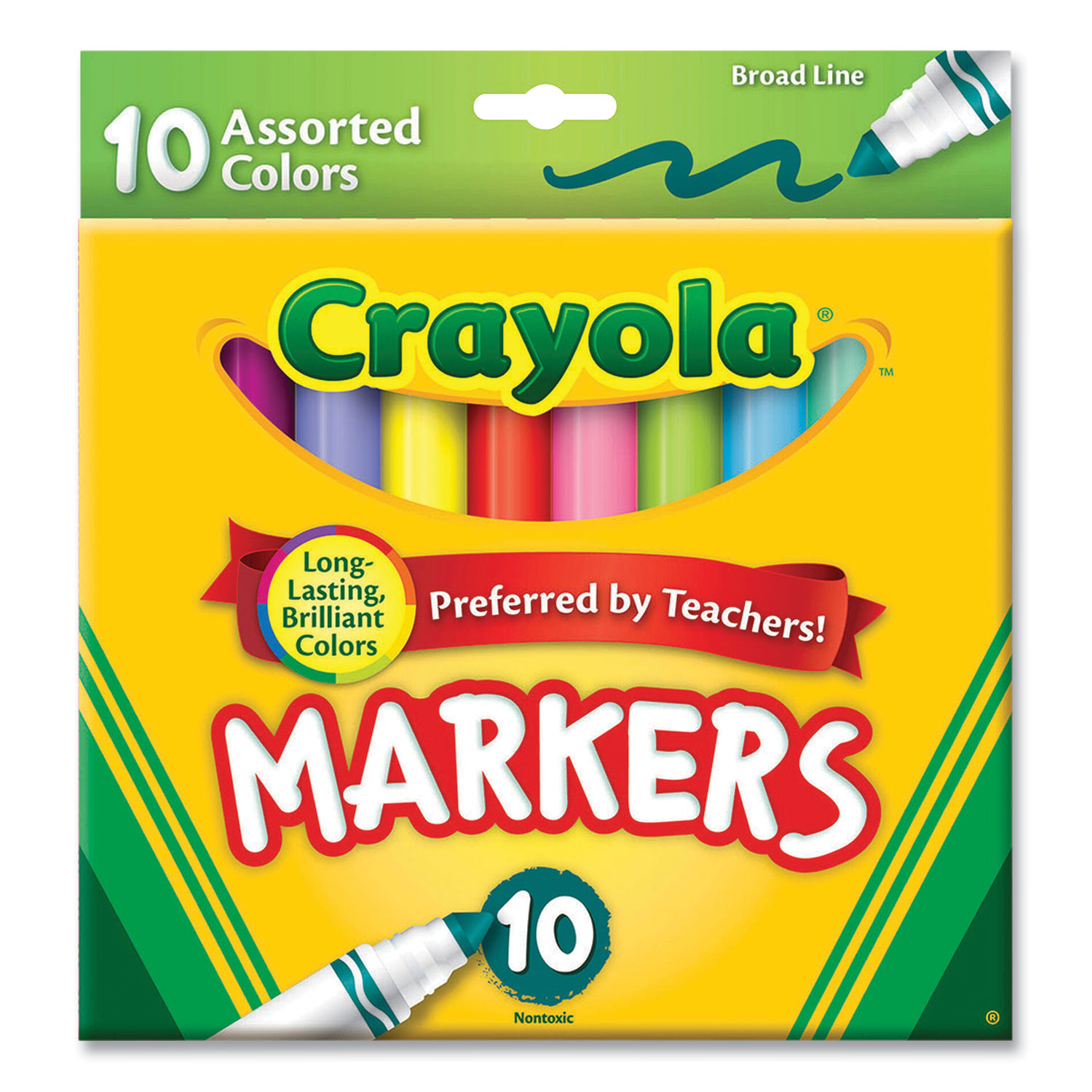 Crayola® Non-Washable Marker, Broad Bullet Tip, Assorted Tropical Colors, 10/Pack