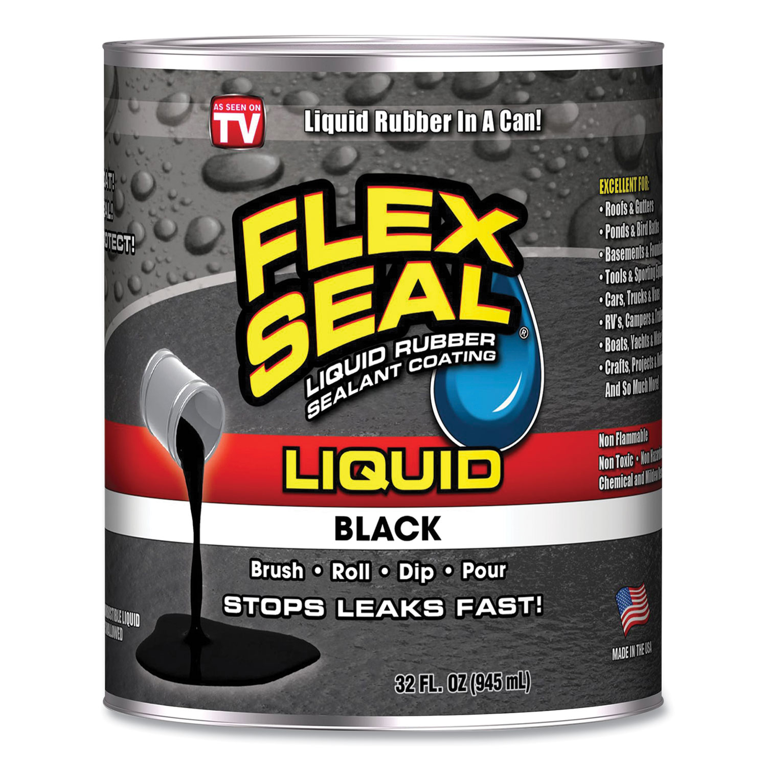 Flex Seal Liquid Rubber, 32 oz Can, Black