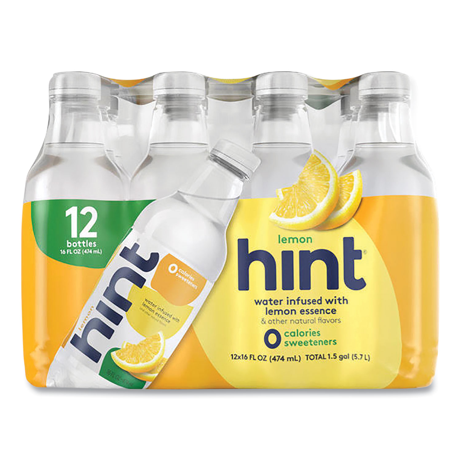  hint HNT00213 Flavored Water, Lemon, 16 oz Bottle, 12 Bottles/Carton (HIN24424155) 
