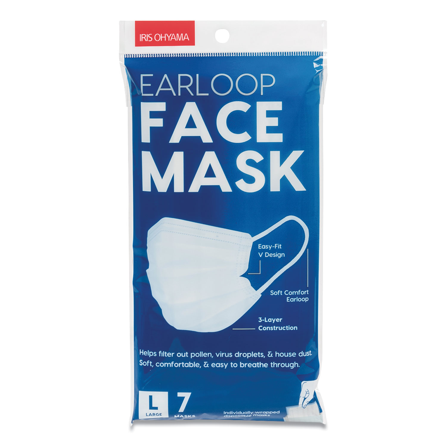  IRIS 250004/590017 Earloop Disposable Face Mask, White, 7/Pack (IRS24443428) 